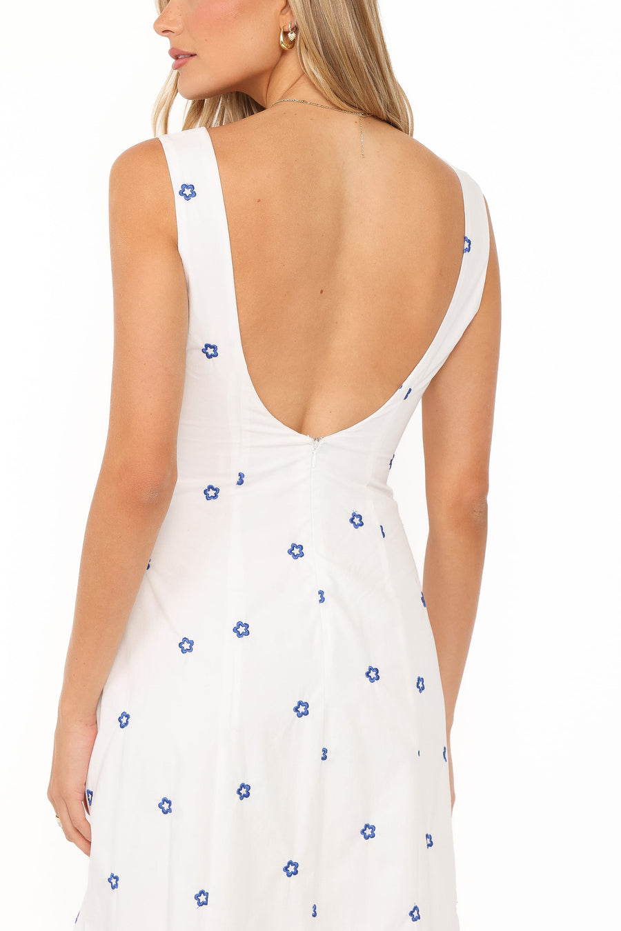 Luellen Embroidered Daisy Midi Dress - White