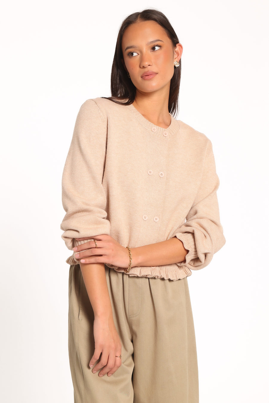 Marjorie Frill Cardigan - Beige