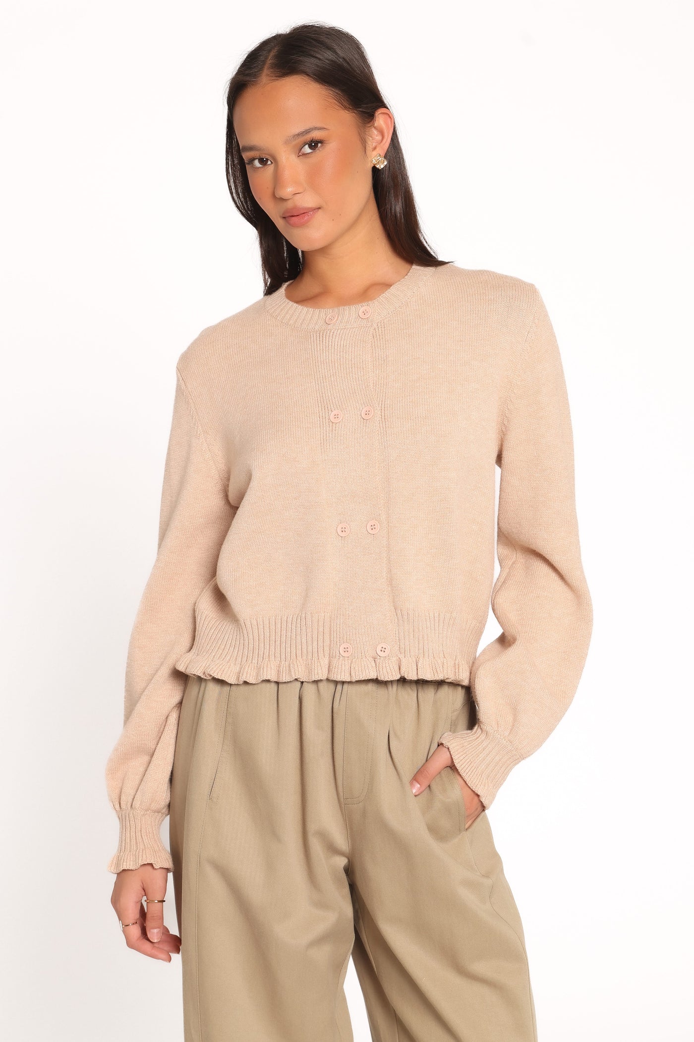 Marjorie Frill Cardigan - Beige