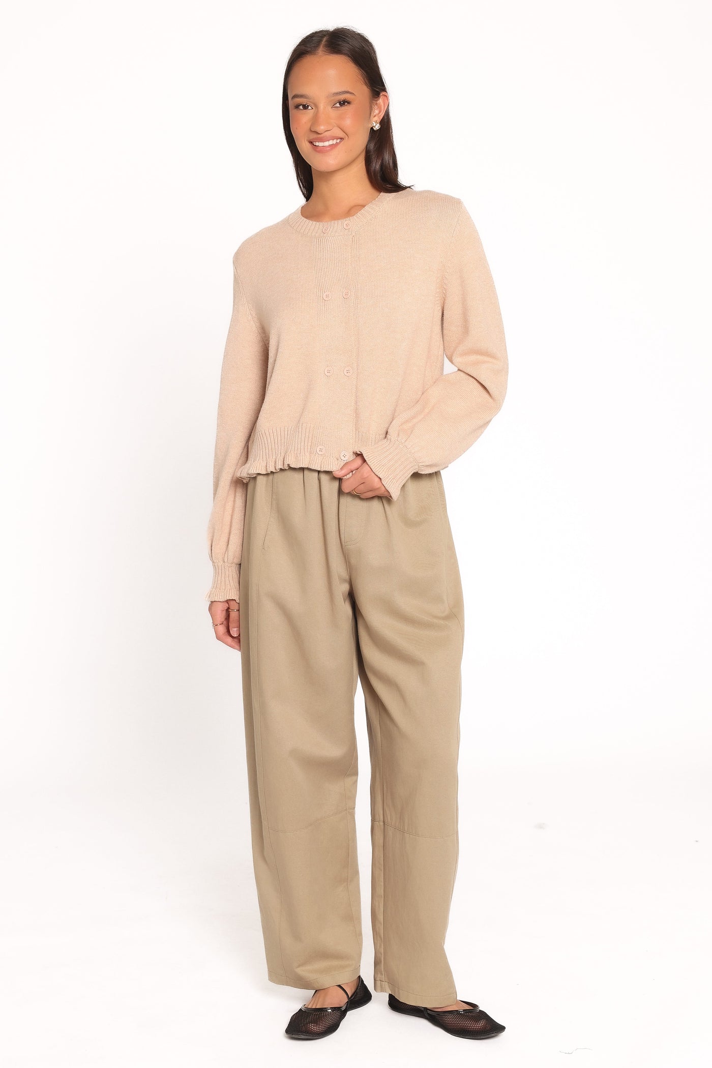 Marjorie Frill Cardigan - Beige