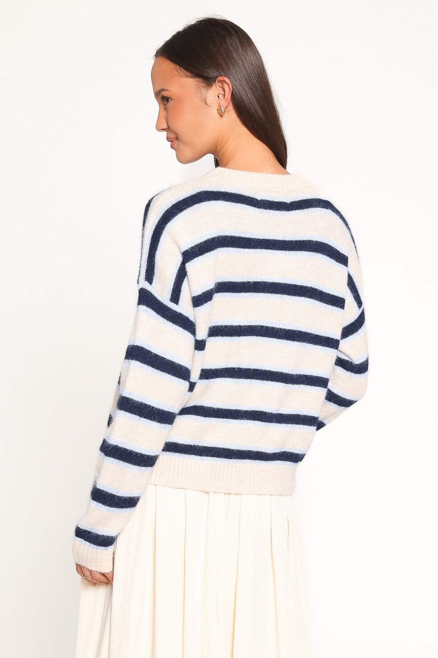 Renae Knit Sweater - White Blue Stripe