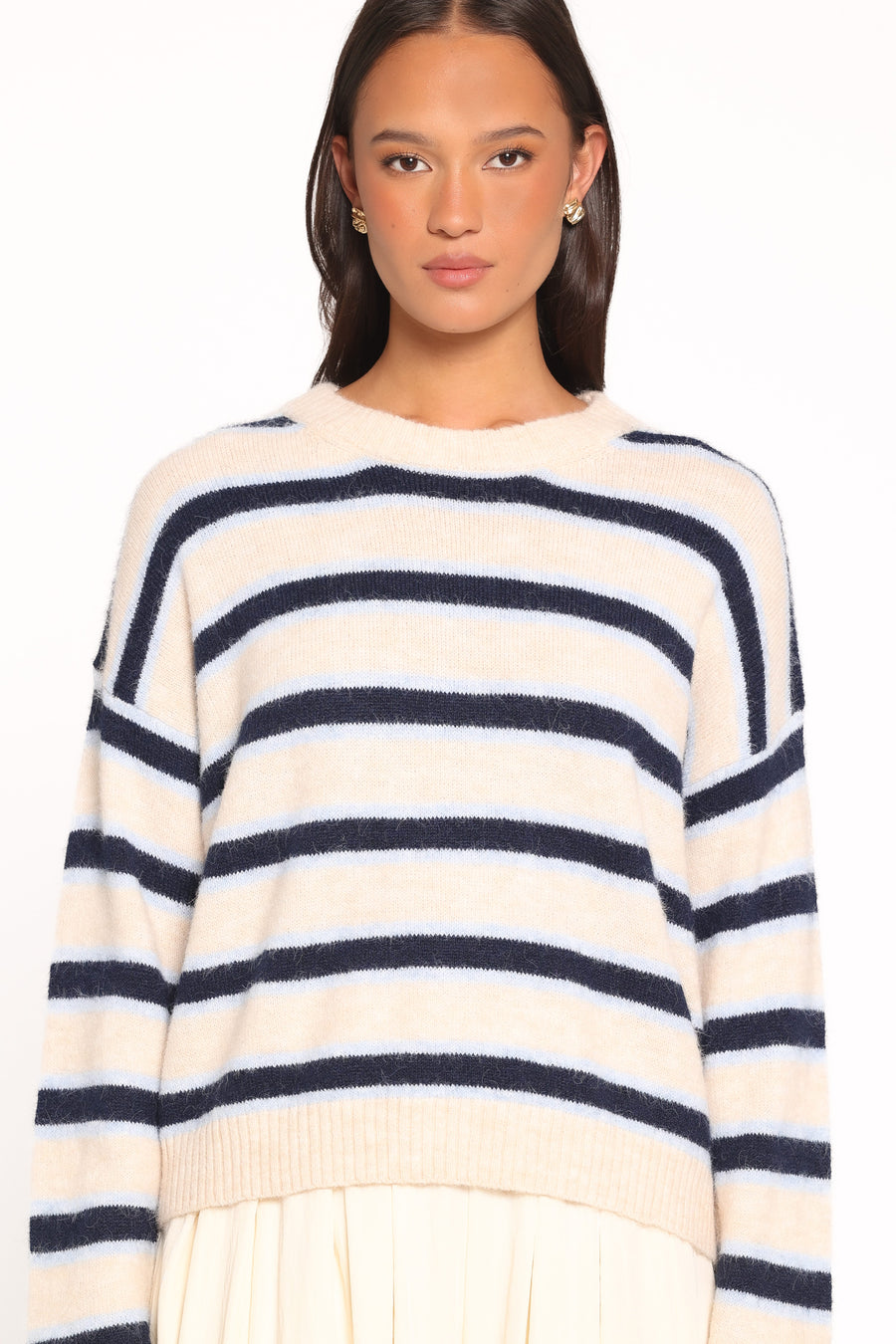 Renae Knit Sweater - White Blue Stripe