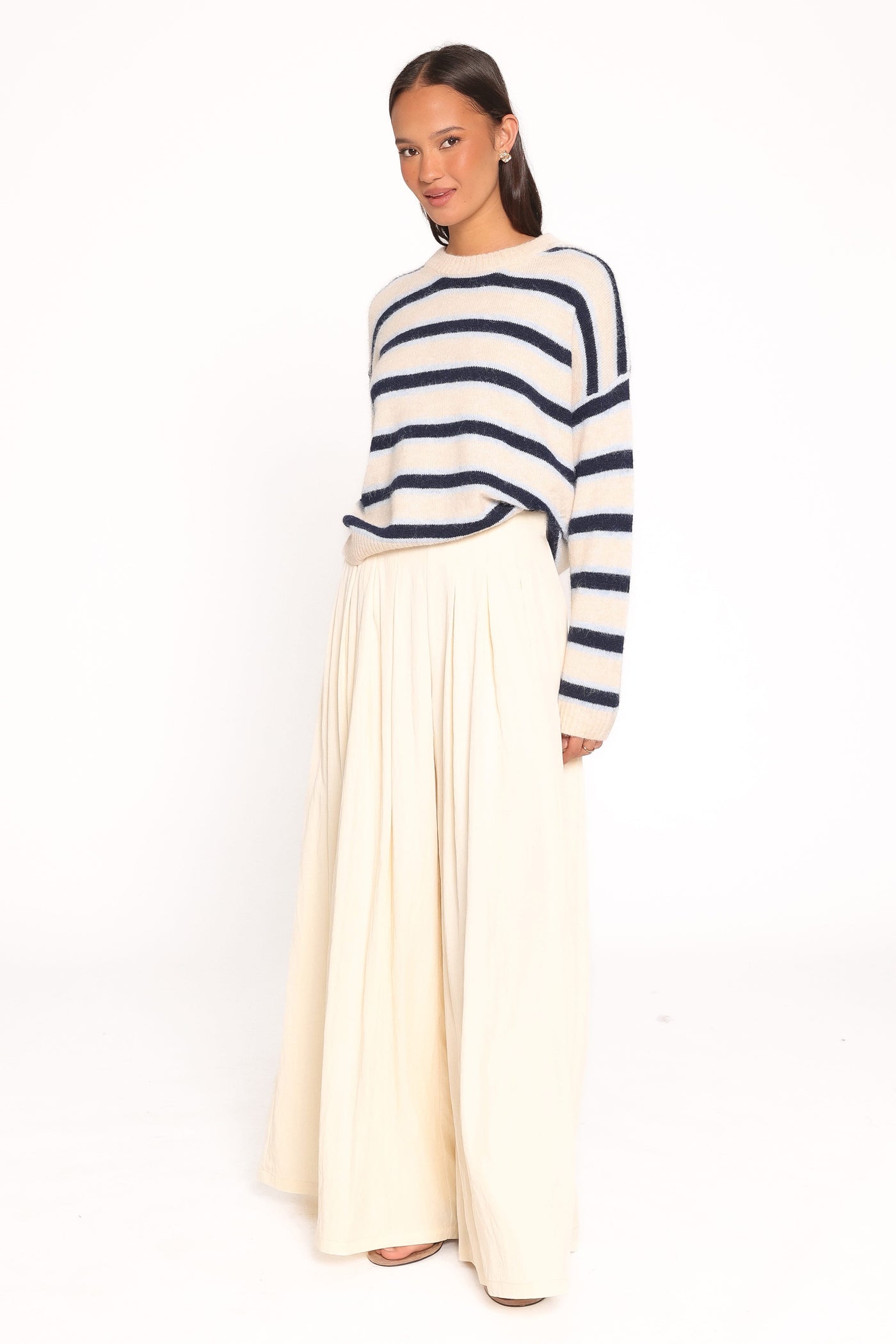 Renae Knit Sweater - White Blue Stripe