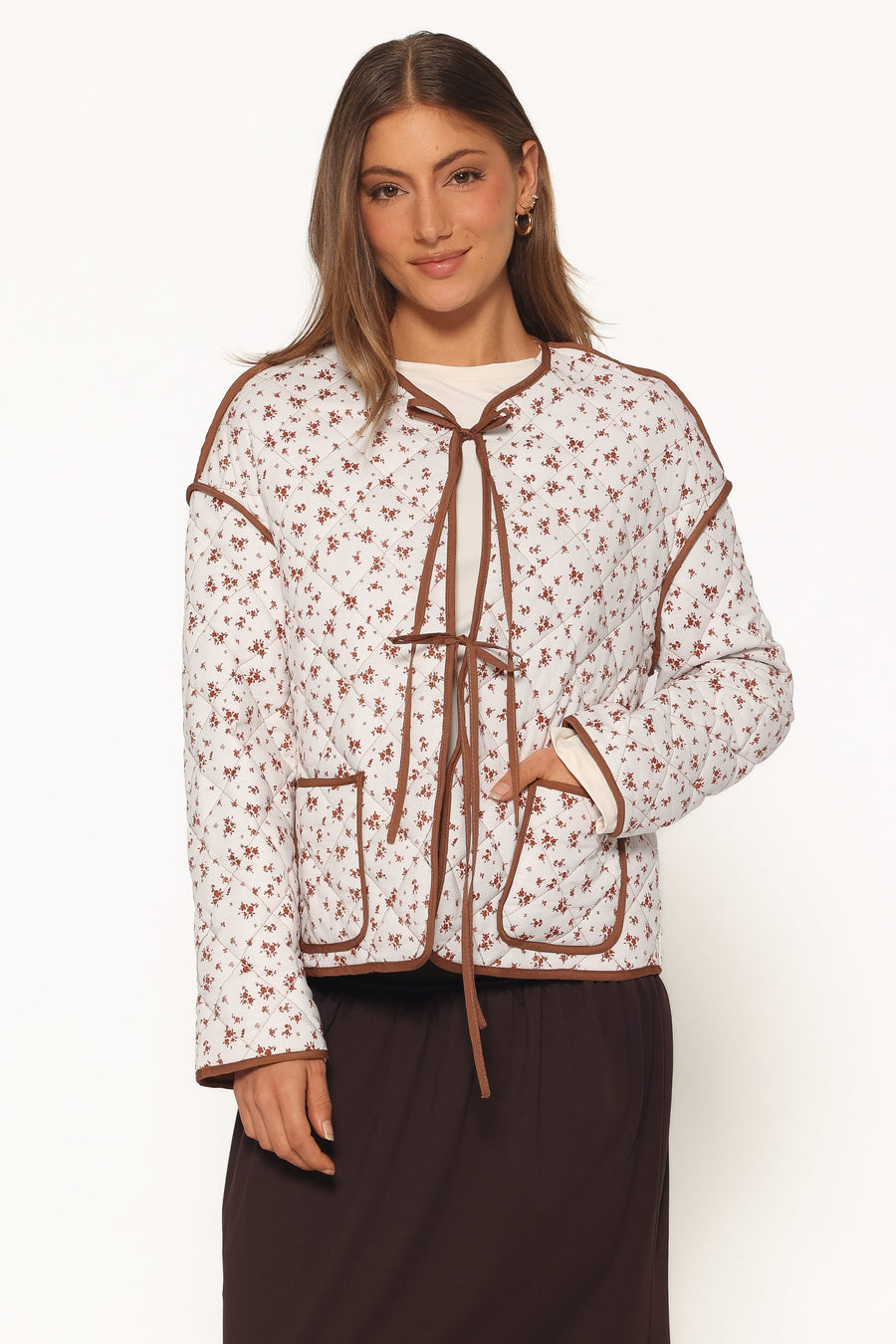 Cindie Quilted Jacket - Brown Ditsy Floral