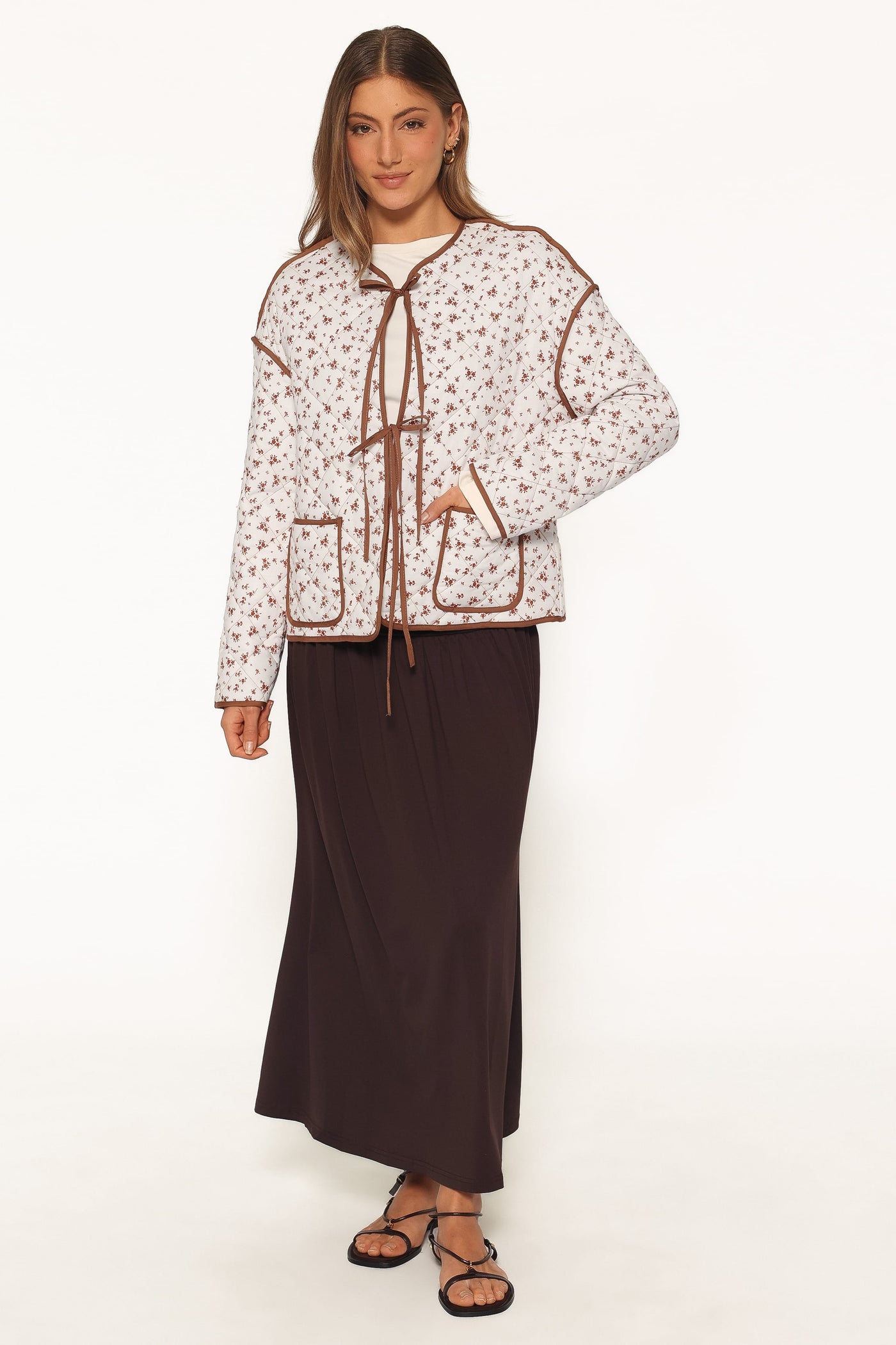 Cindie Quilted Jacket - Brown Ditsy Floral