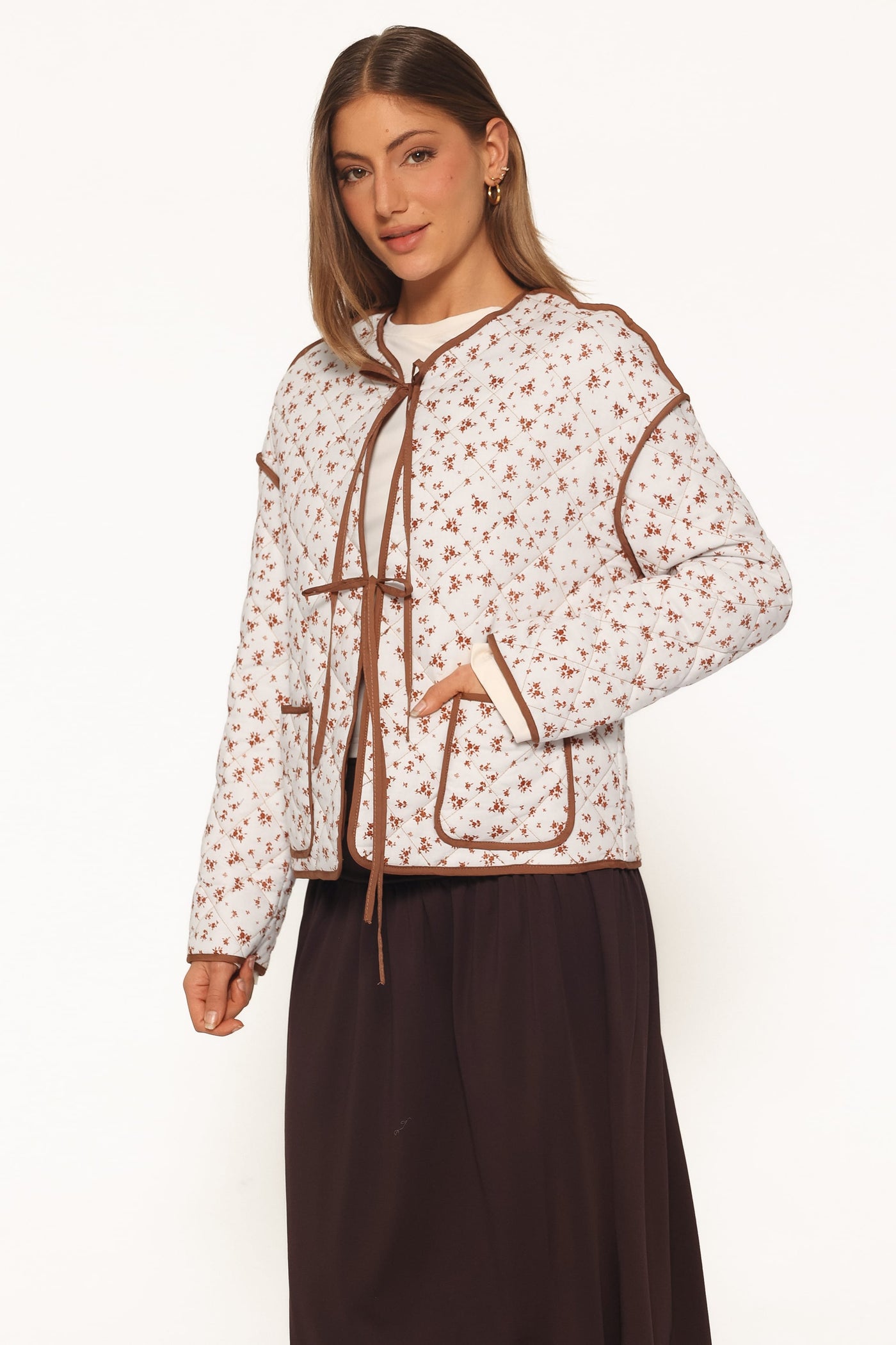 Cindie Quilted Jacket - Brown Ditsy Floral
