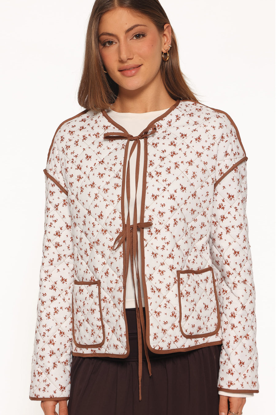Cindie Quilted Jacket - Brown Ditsy Floral