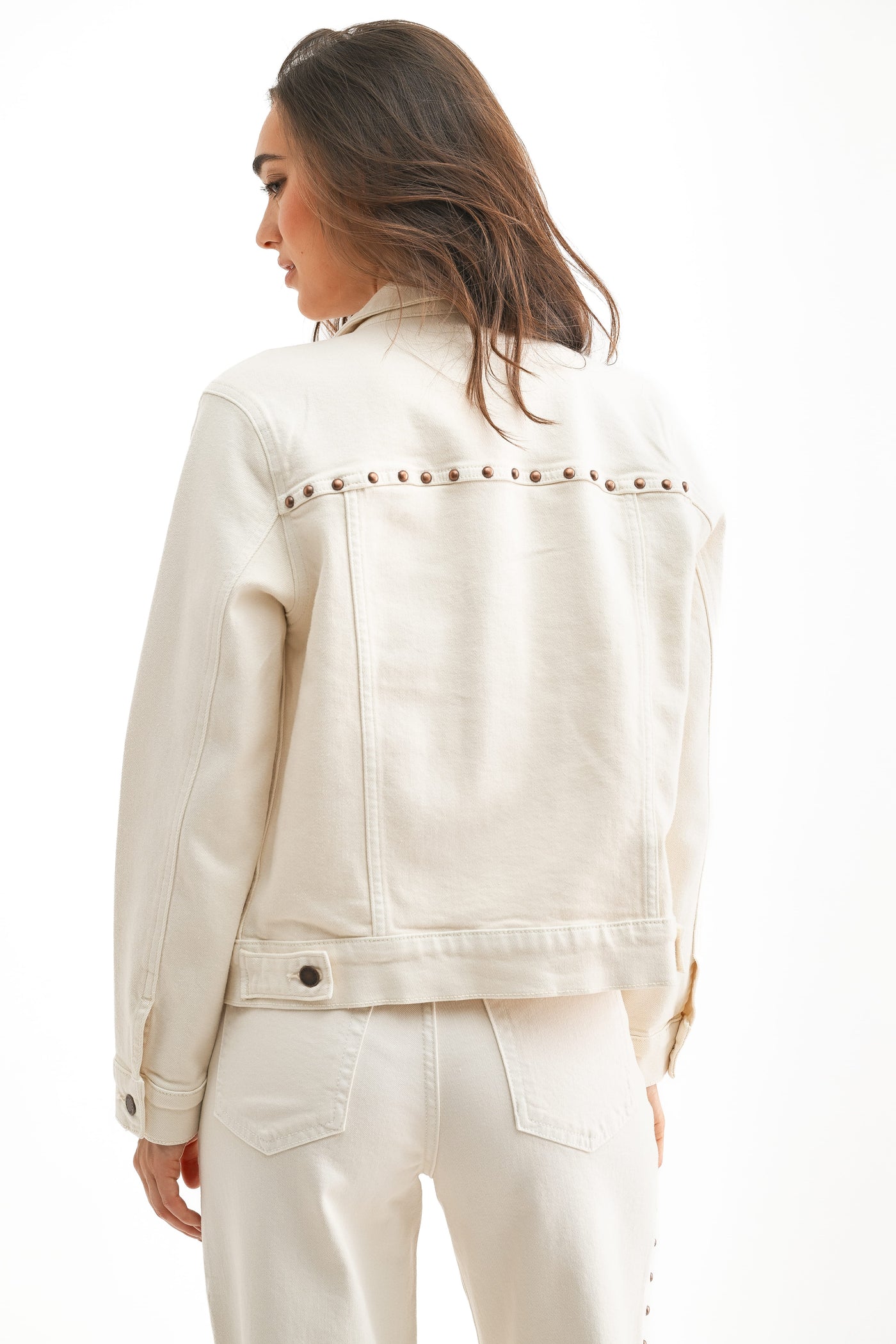 Just Black Studded Denim Jacket - Cream