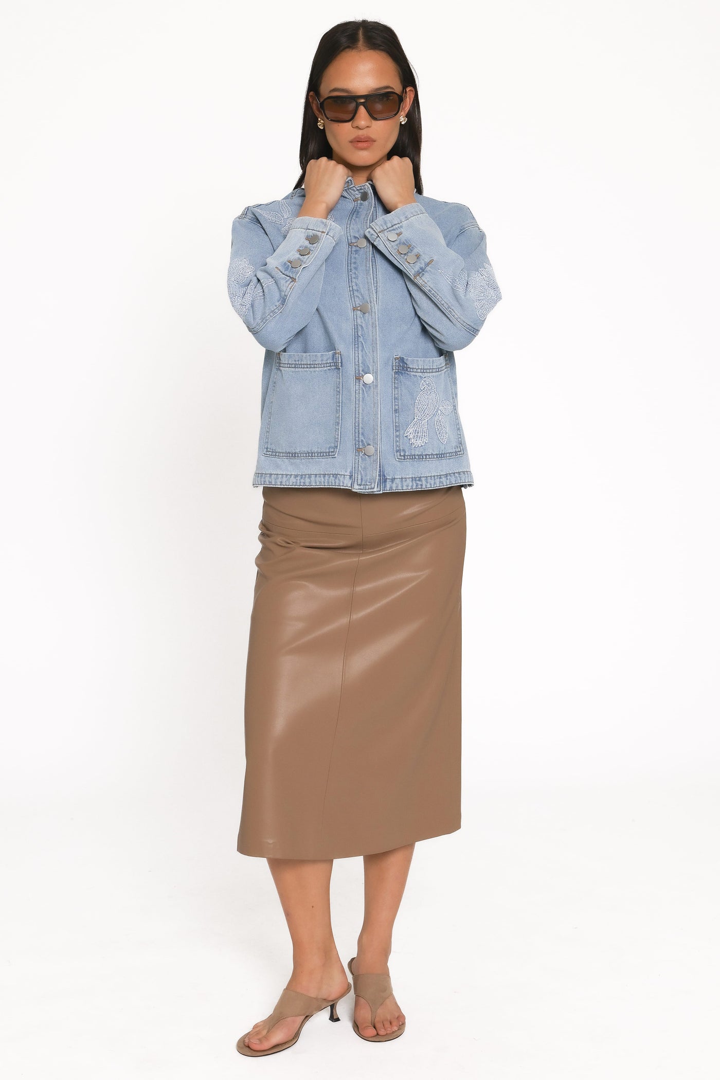 Mora Embroidered Denim Shacket - Light Wash