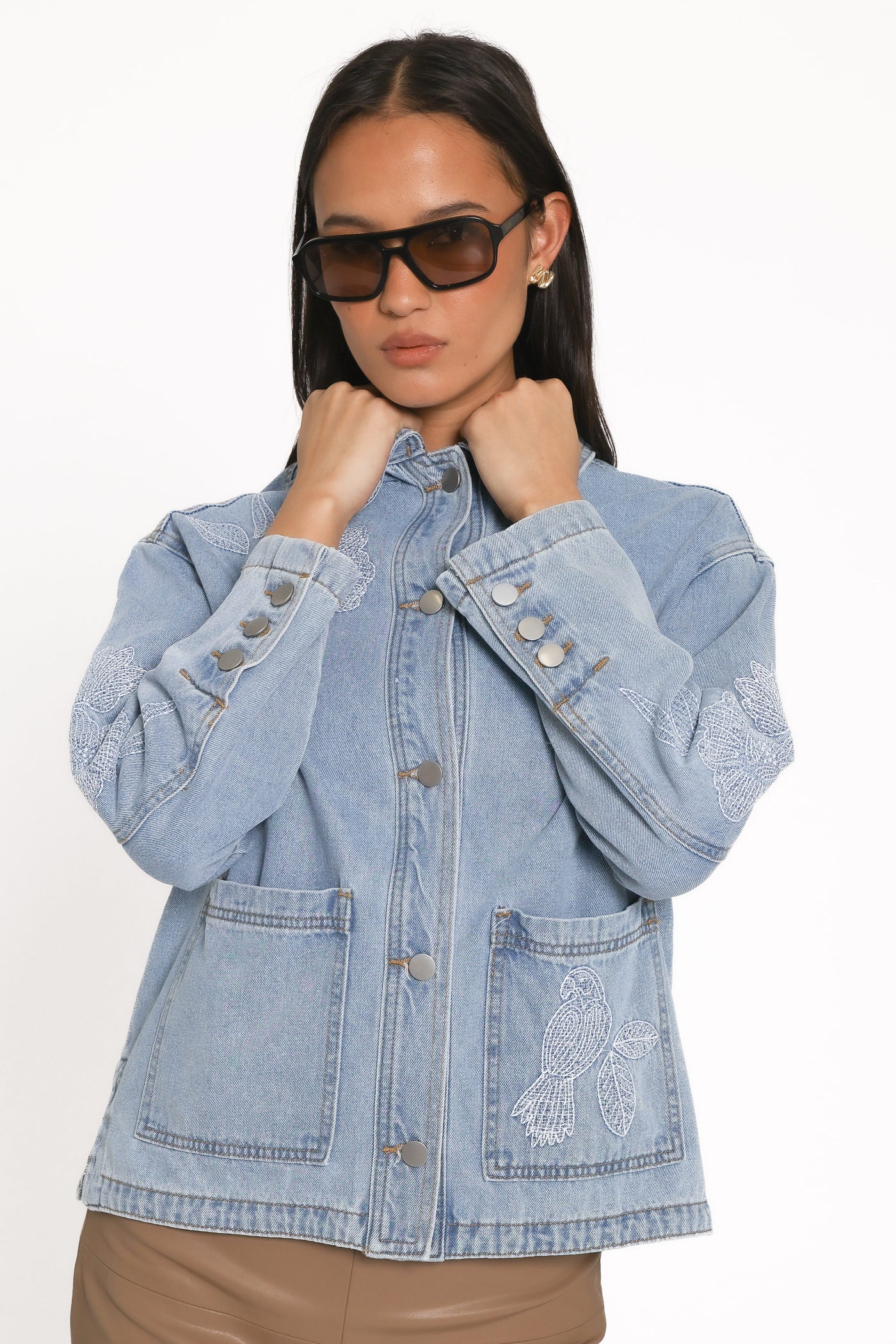 Mora Embroidered Denim Shacket - Light Wash