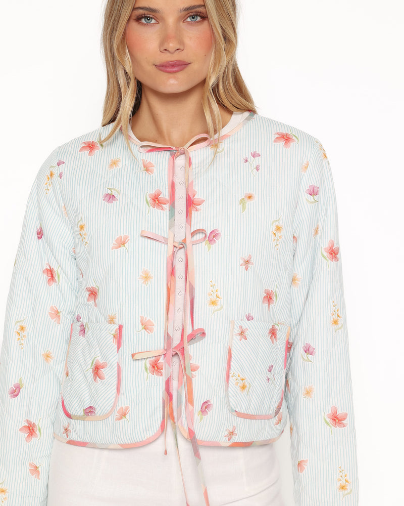 Percy Reversible Quilted Jacket - Blue Garden Stripe