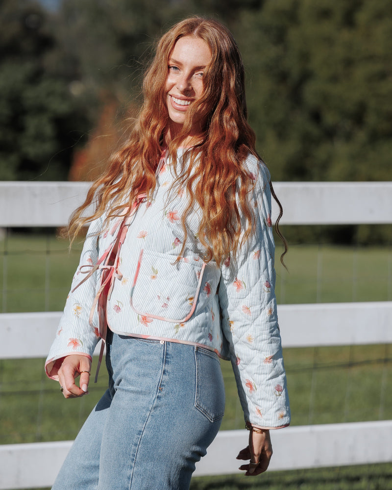Percy Reversible Quilted Jacket - Blue Garden Stripe