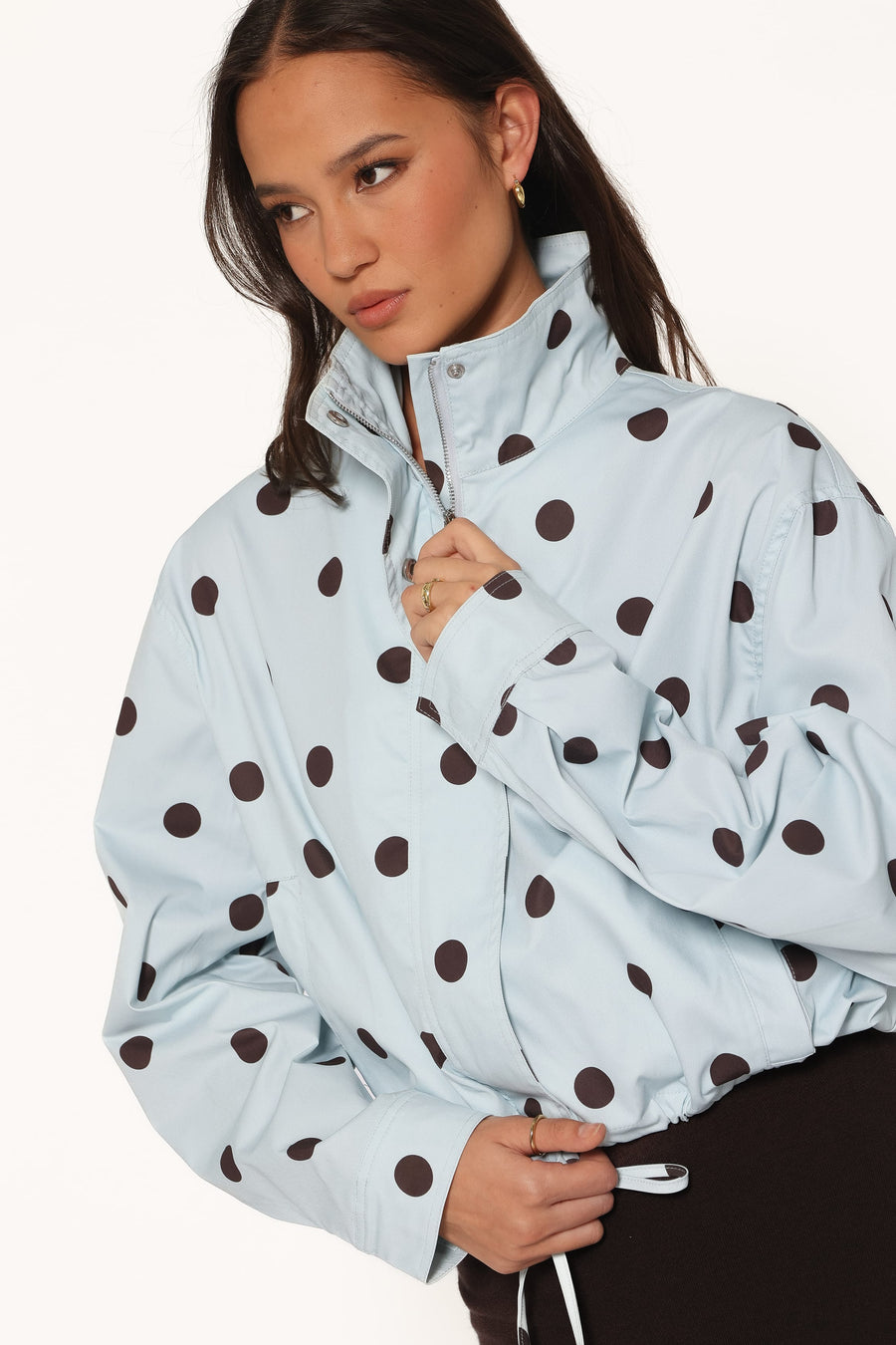 Zoella Funnel Neck Jacket - Blue Polka Dot