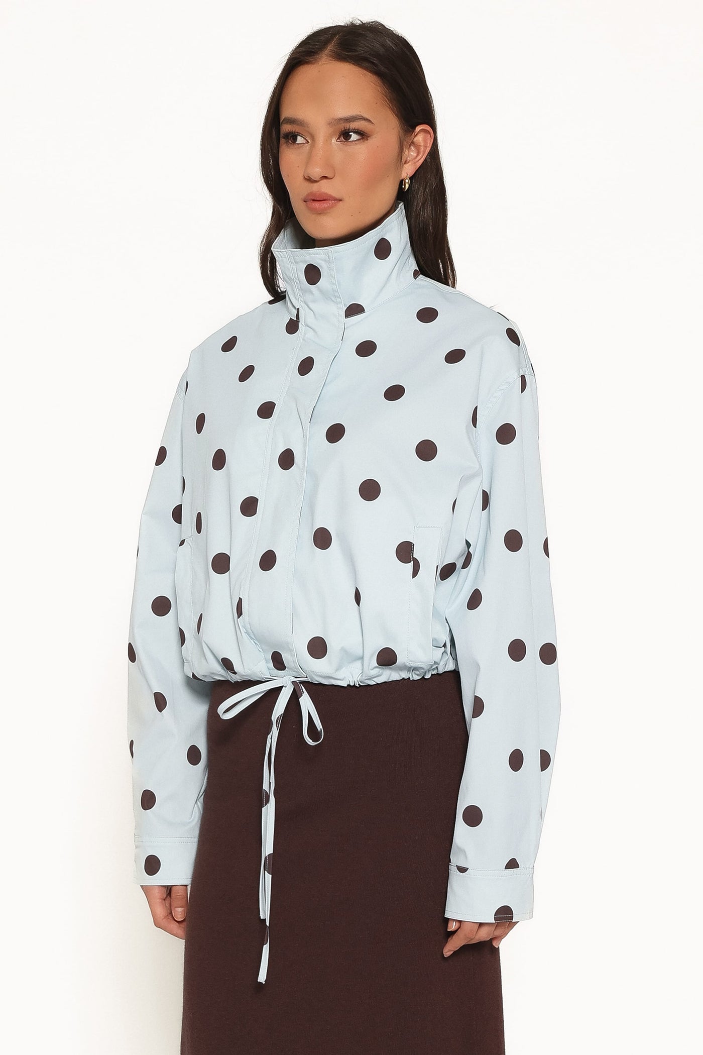 Zoella Funnel Neck Jacket - Blue Polka Dot
