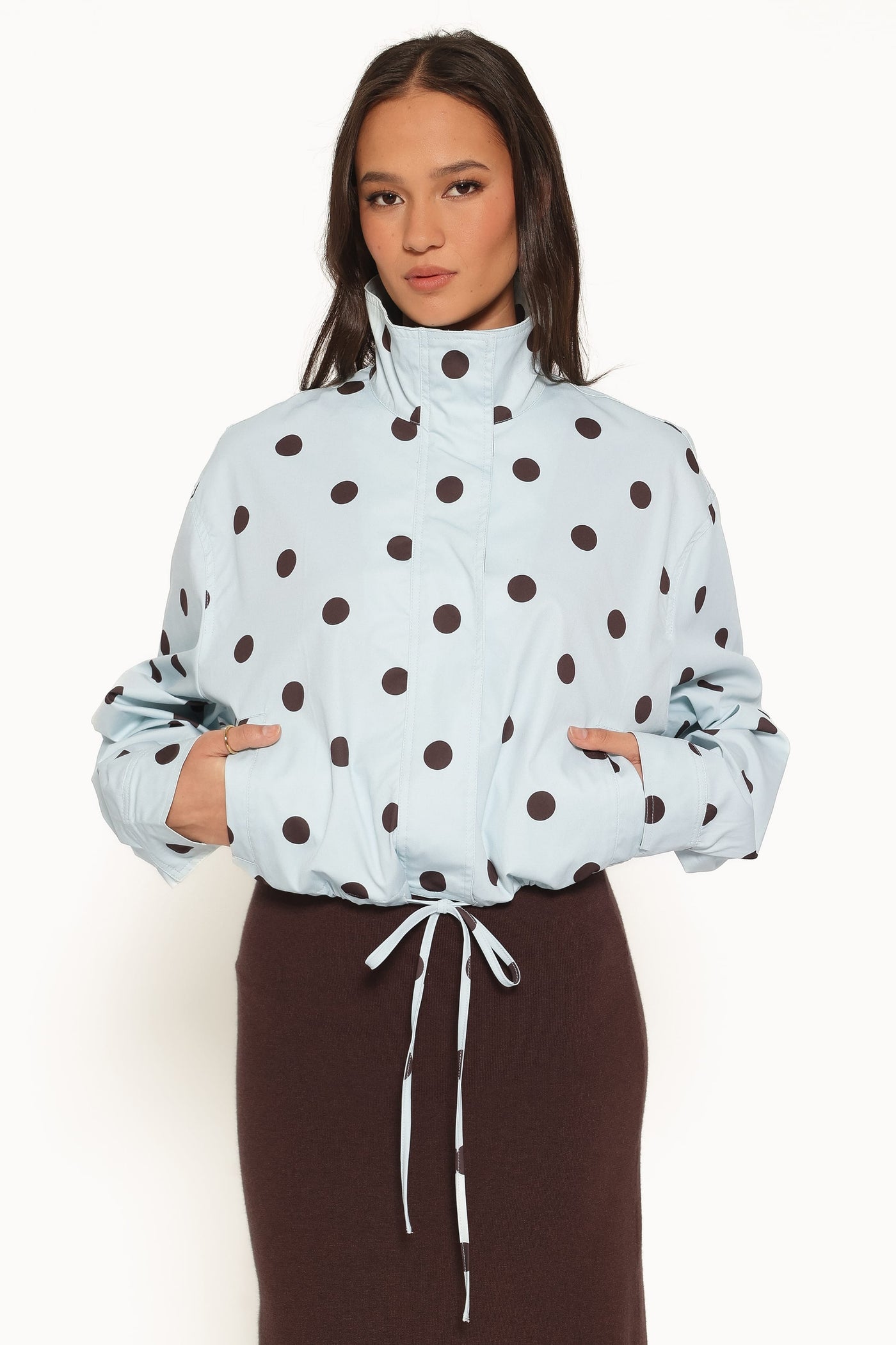 Zoella Funnel Neck Jacket - Blue Polka Dot