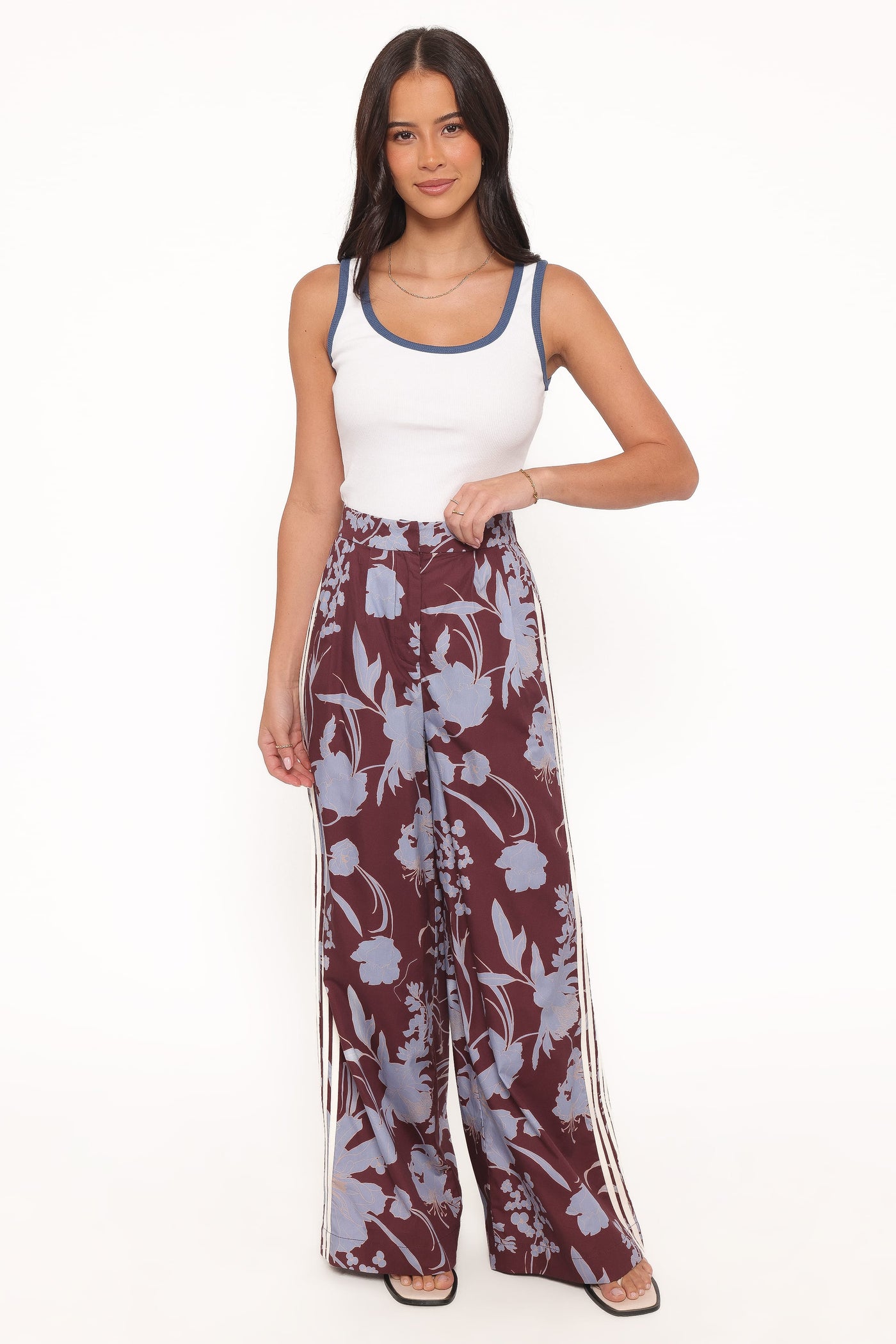 Aine Wide Leg Tailored Pant - Burgundy Floral