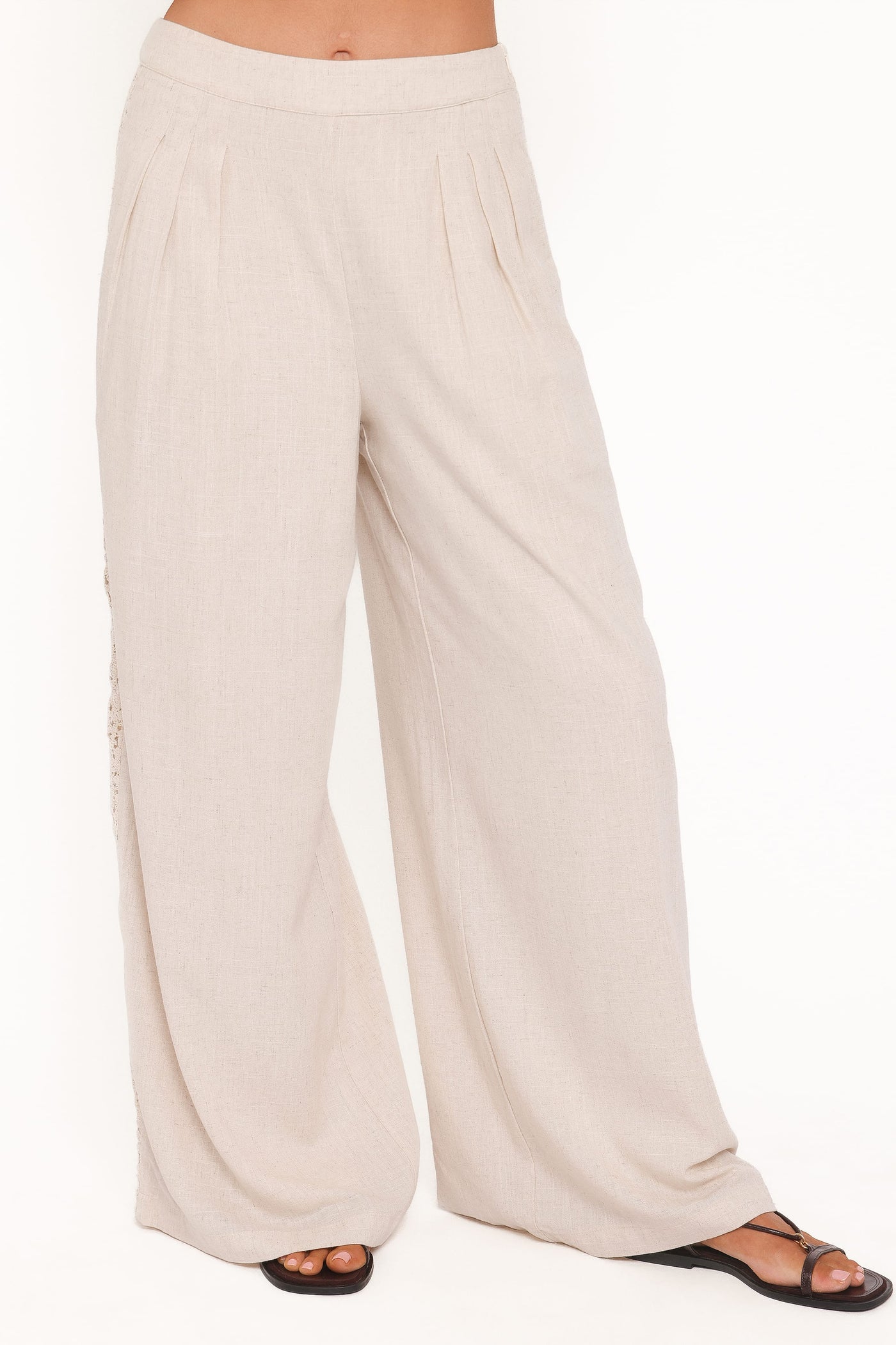 Arles Wide Leg Pants - Beige Lace