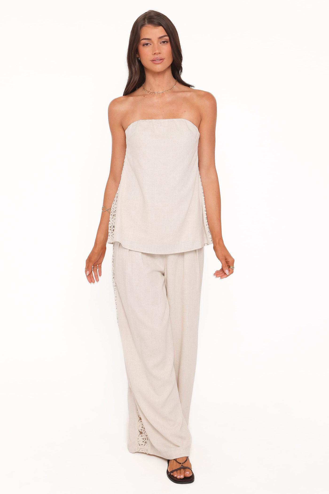 Arles Wide Leg Pants - Beige Lace