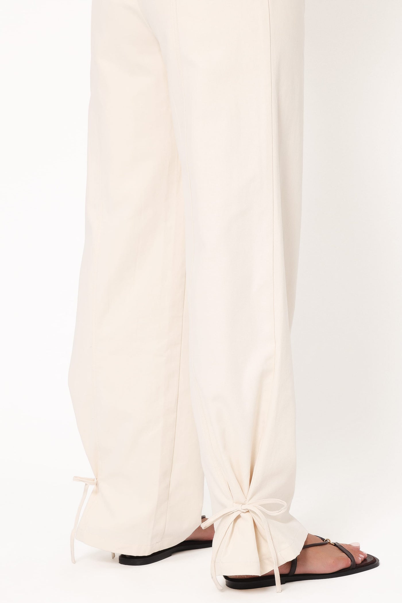 Asher Tie Detail Tapered Leg Pants - Cream