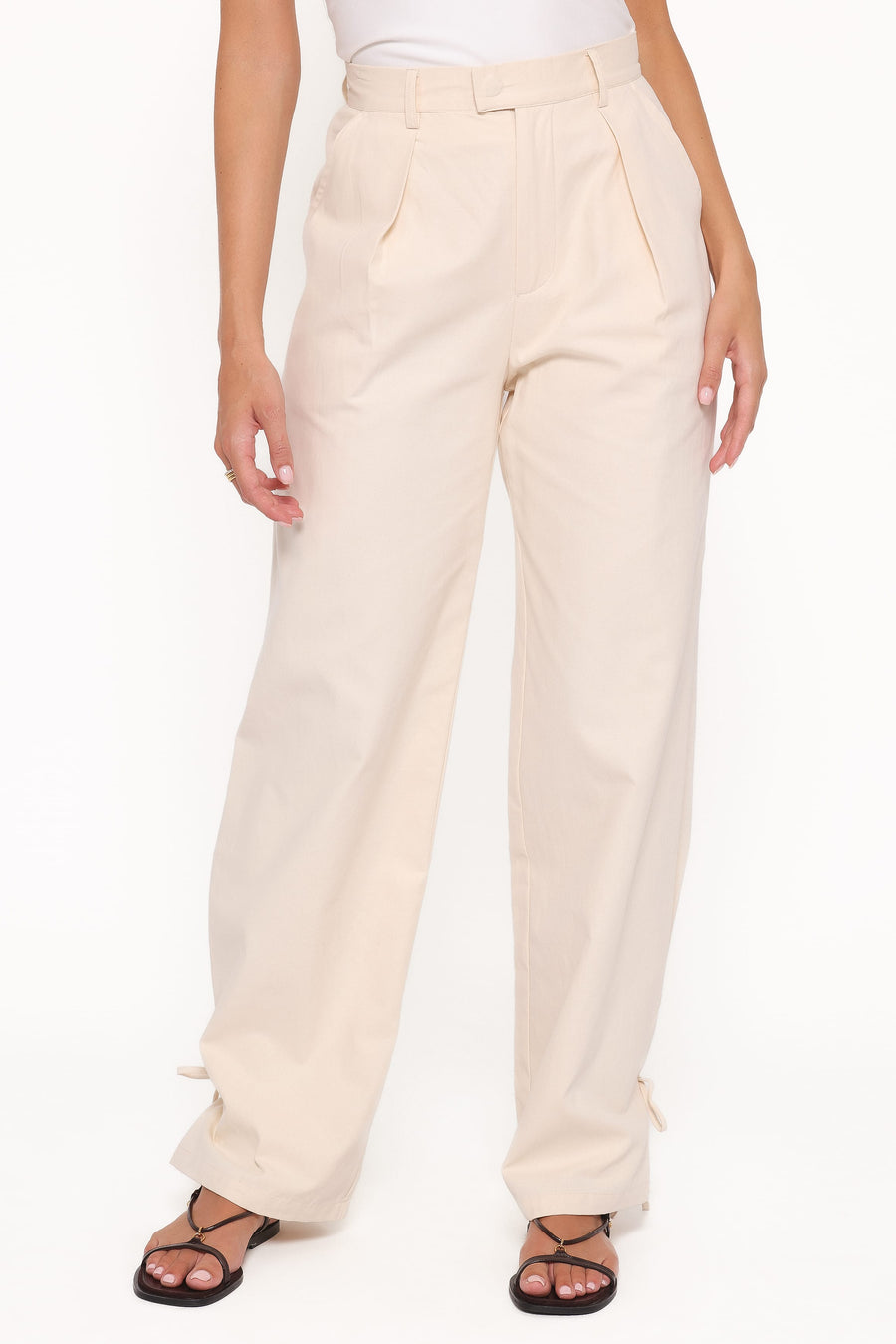 Asher Tie Detail Tapered Leg Pants - Cream