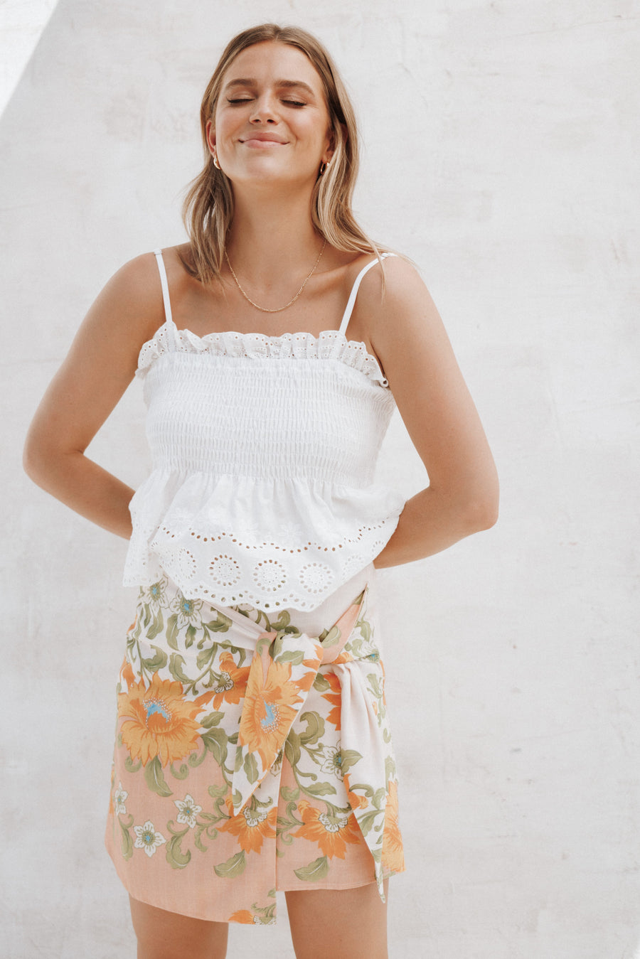 Calypso Wrap Mini Skirt - Yellow Spring Floral