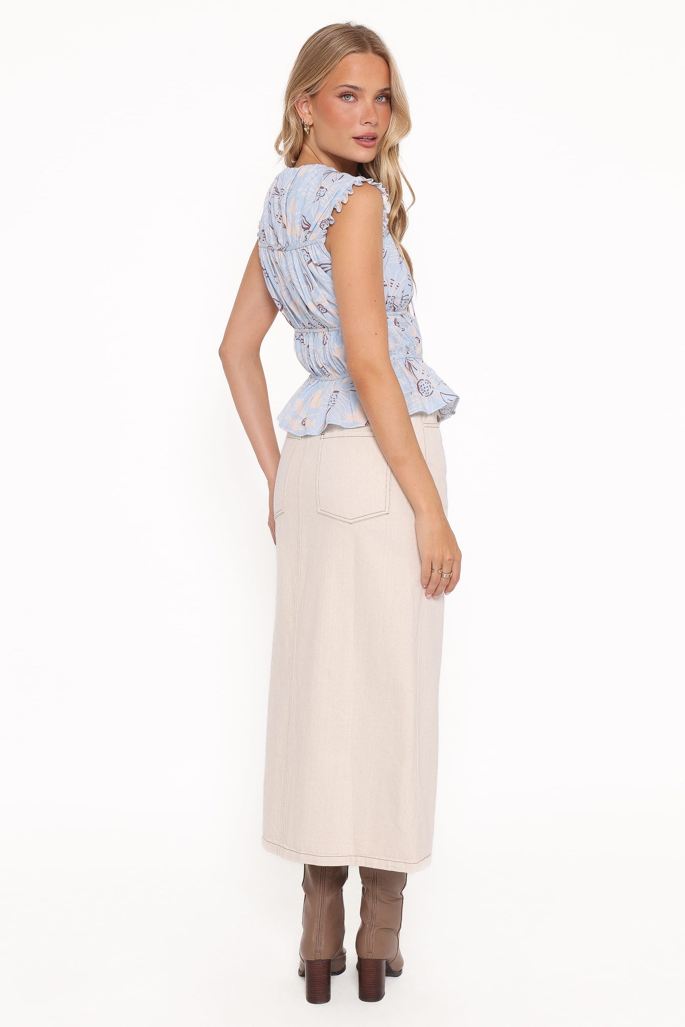 Dana Denim Midi Skirt - Bone