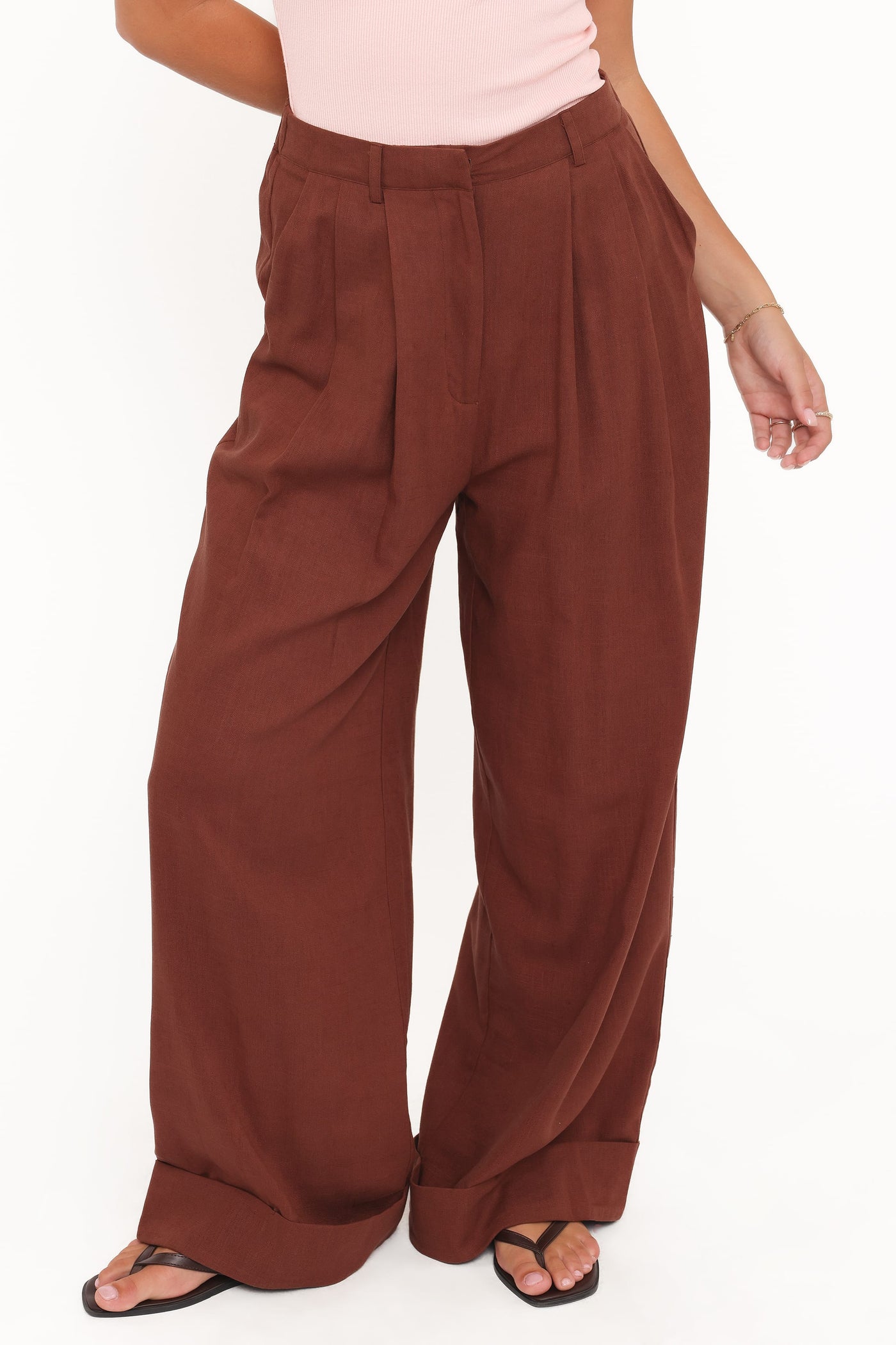 Elinor Cuffed Linen Pant - Brown