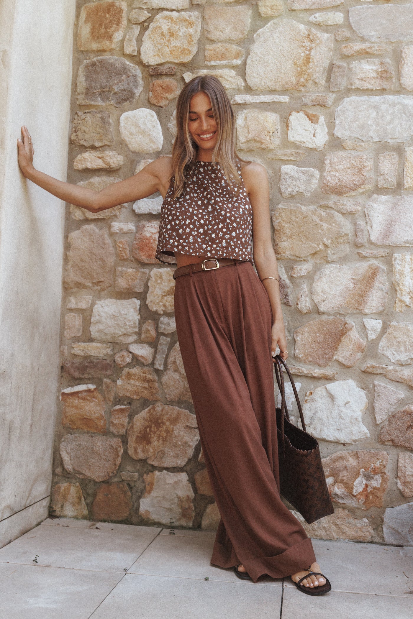 Elinor Cuffed Linen Pant - Brown