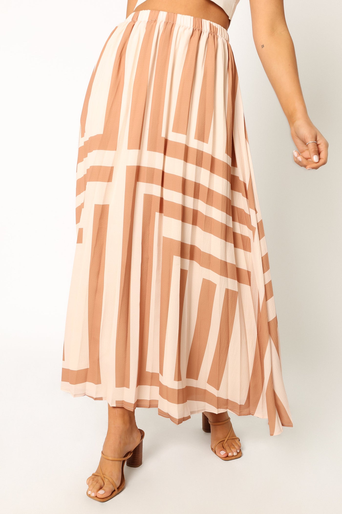 Elke Pleat Midi Skirt - Tan