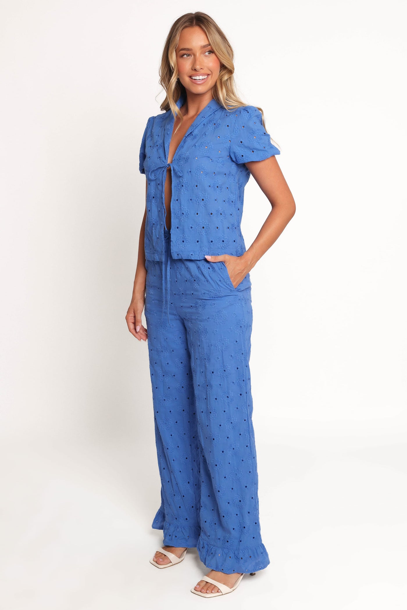 Katya Embroidered Pants - Cobalt