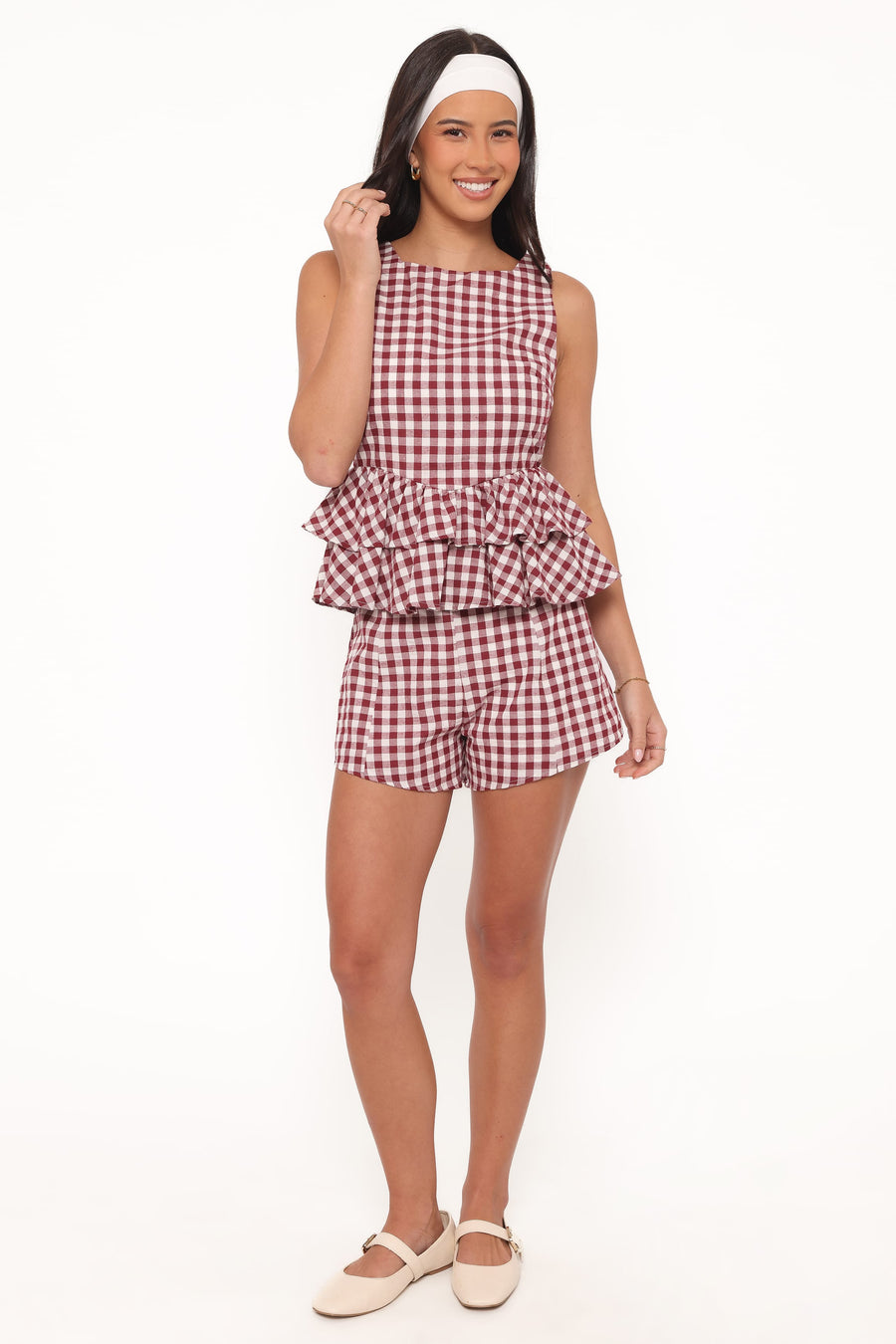 Landon Fitted Shorts - Burgundy Gingham