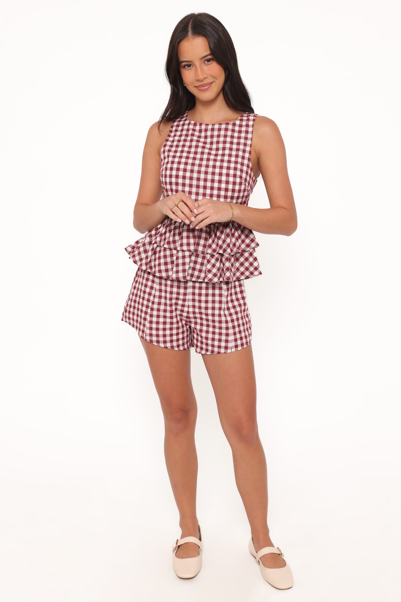Landon Fitted Shorts - Burgundy Gingham