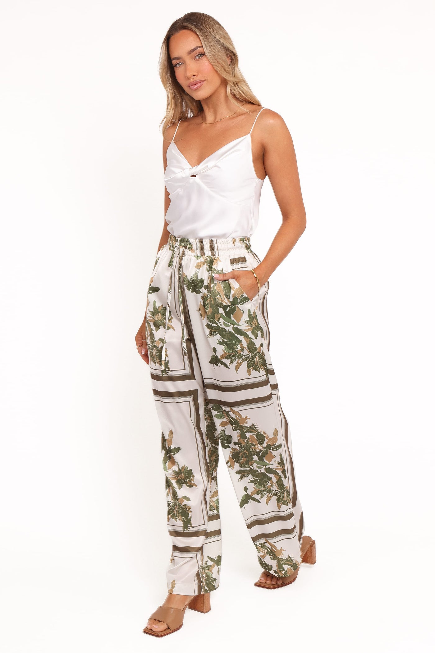 Lara Wide Leg Pants - Olive Print