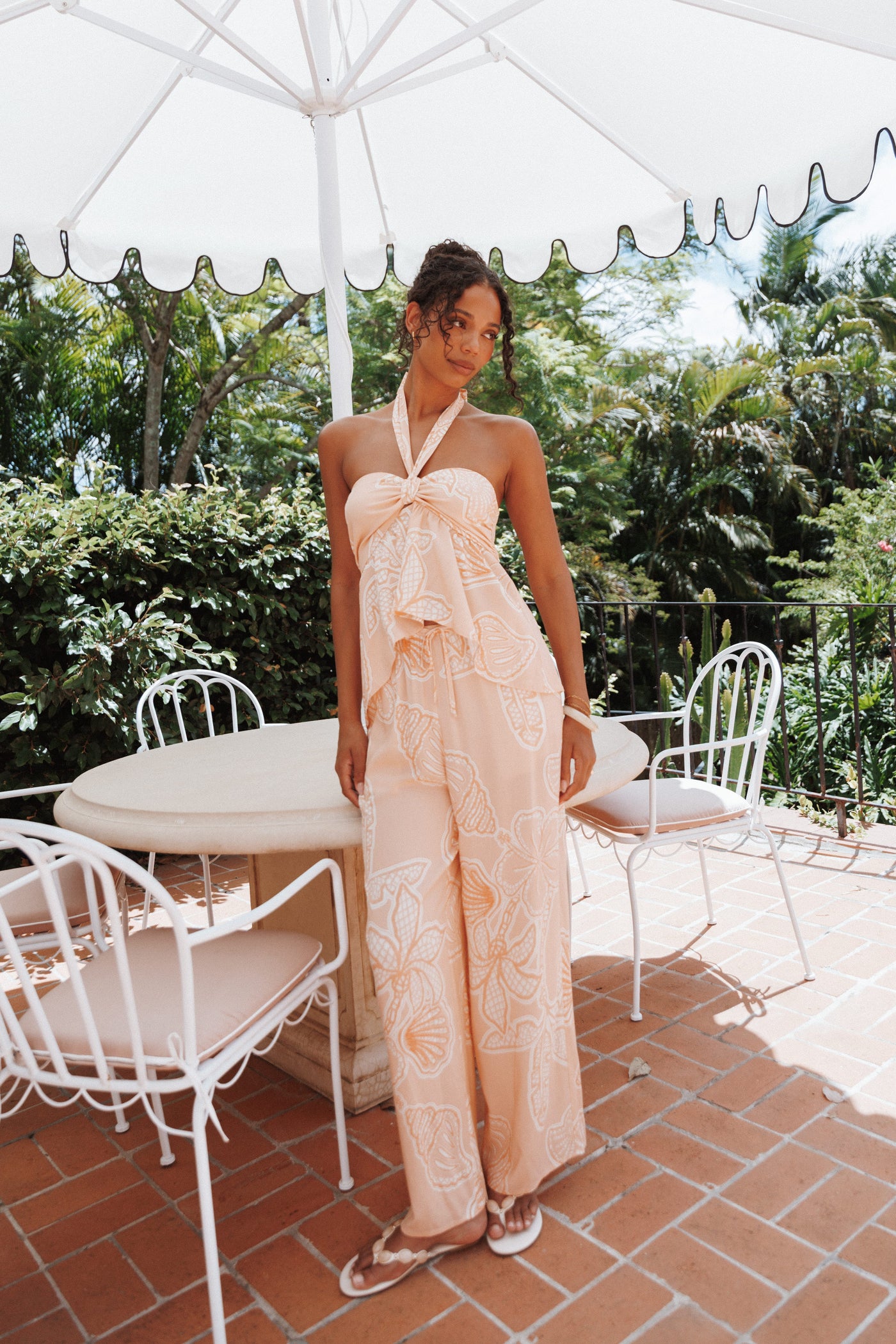 Lira Tie Waist Pant - Peach Floral