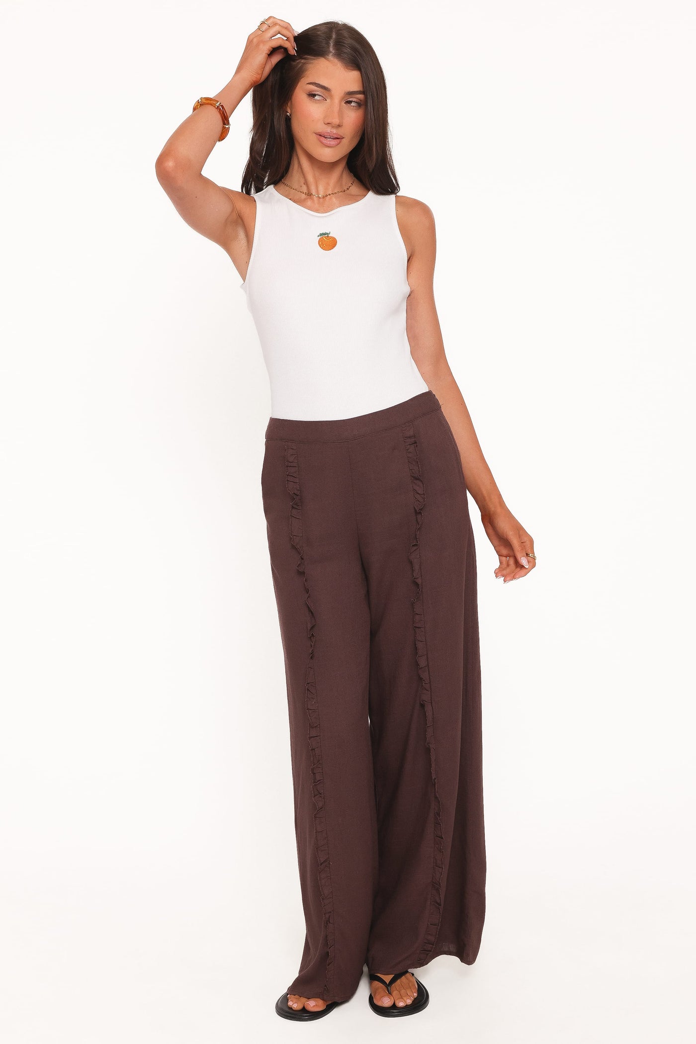 Samiya Frill Pants - Dark Brown