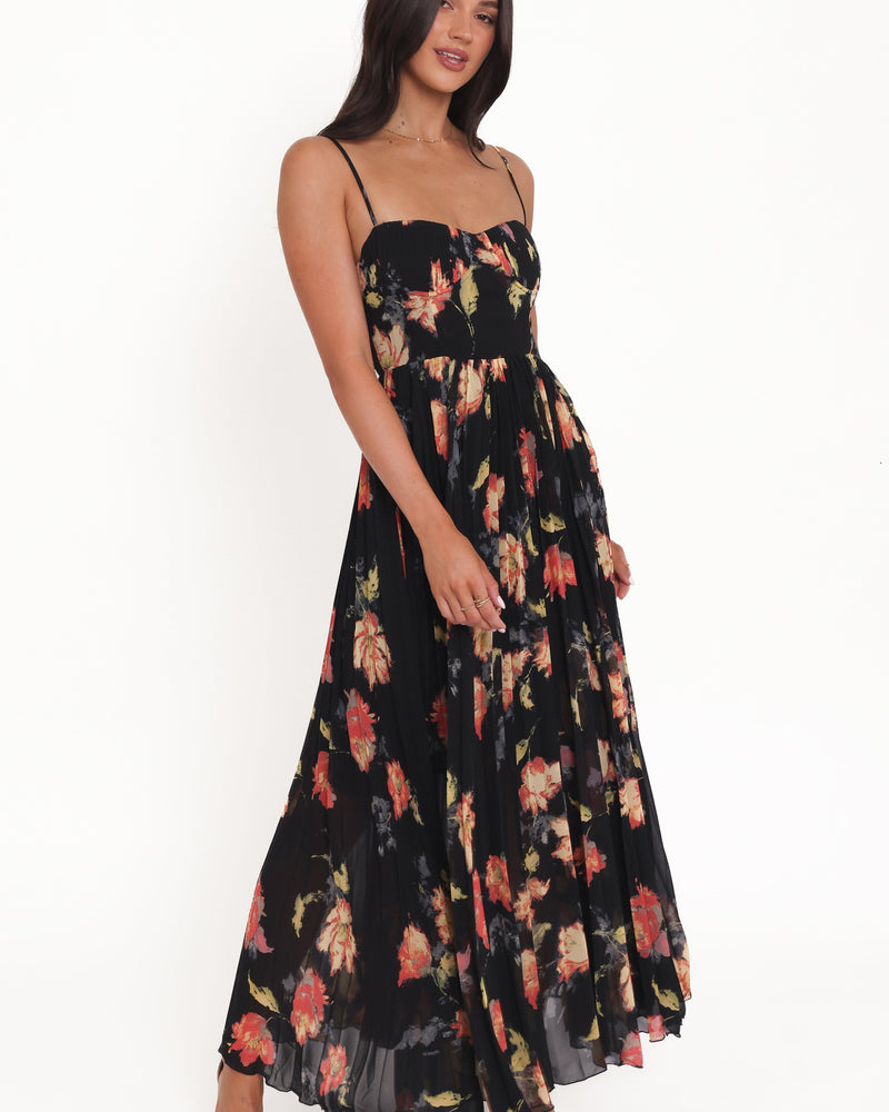 Achanti Pleated Maxi Dress - Black Multi