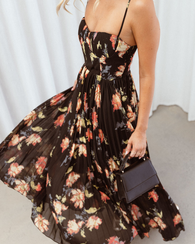 Achanti Pleated Maxi Dress - Black Multi