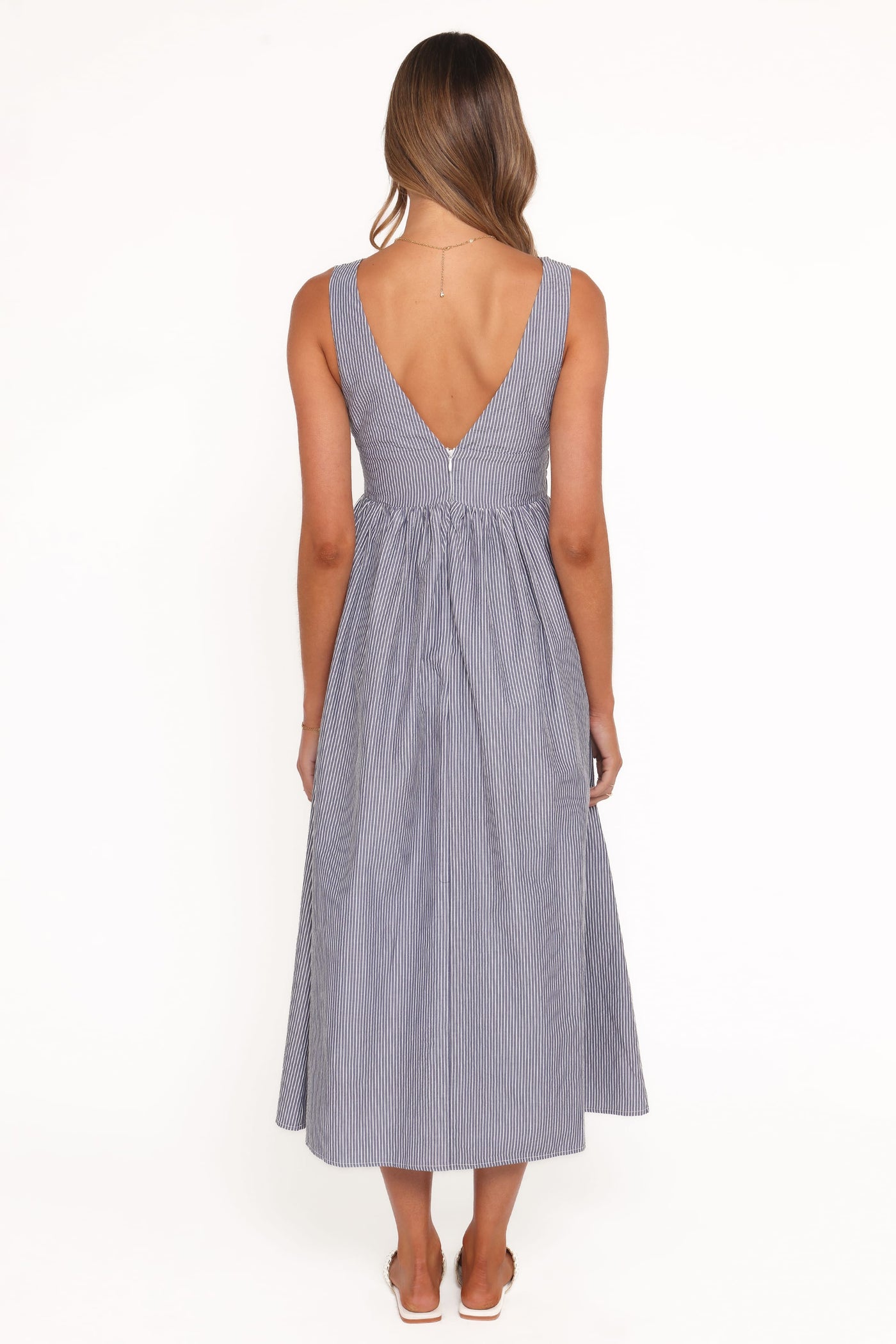 Annora Midi Dress - Navy Pinstripe