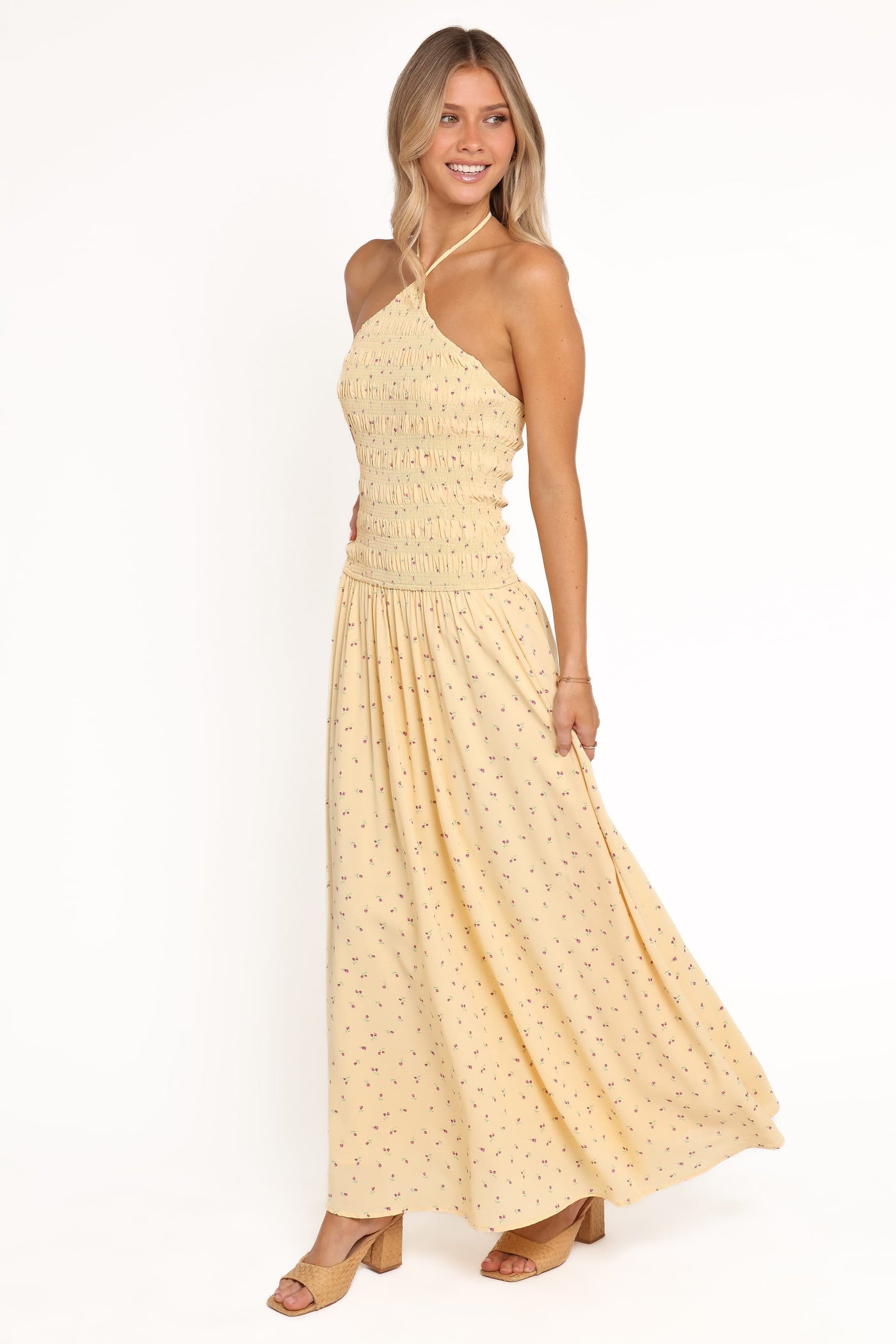 Aradia Halter Maxi Dress - Yellow Floral