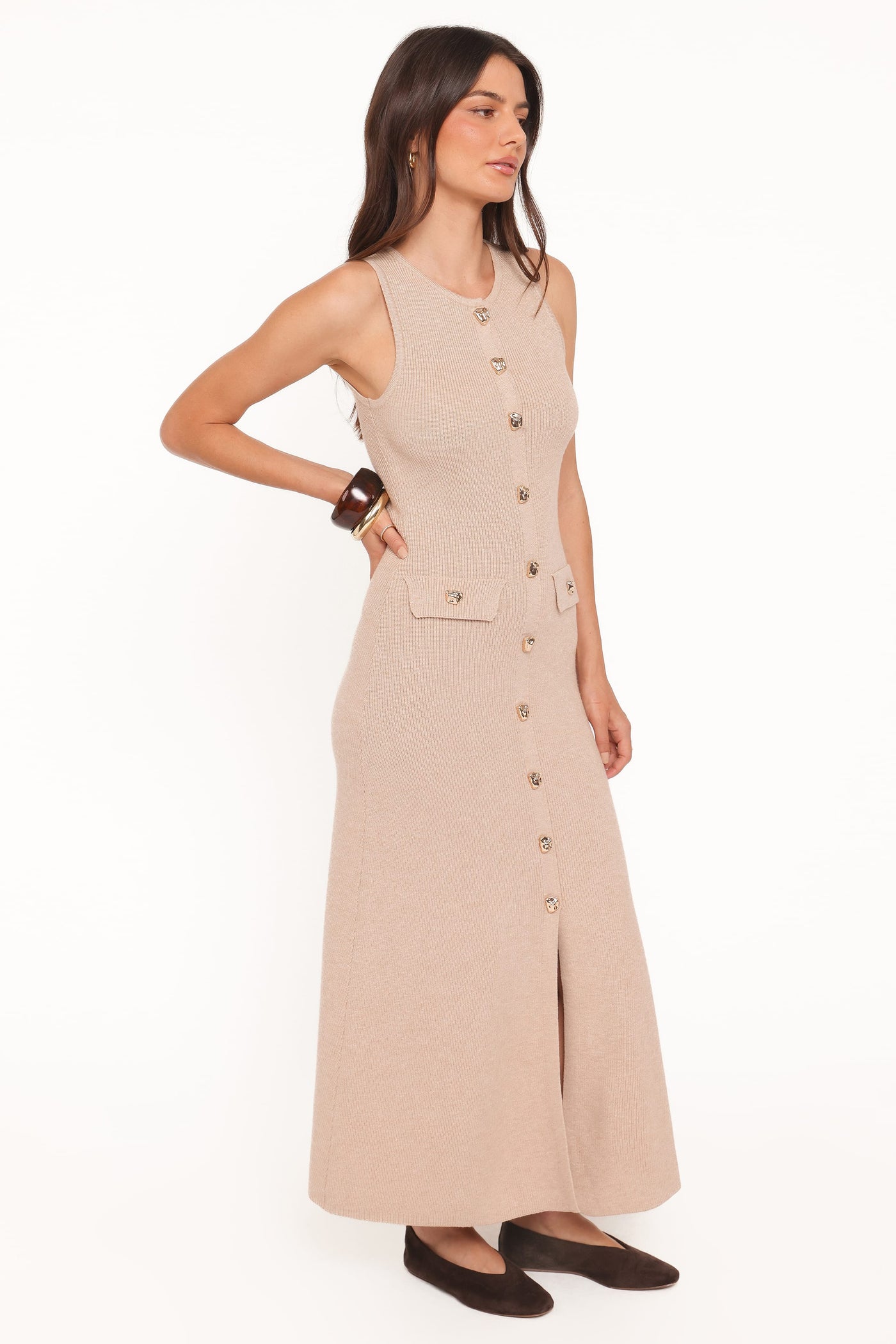 Aspen Button Up Knit Dress - Oatmeal