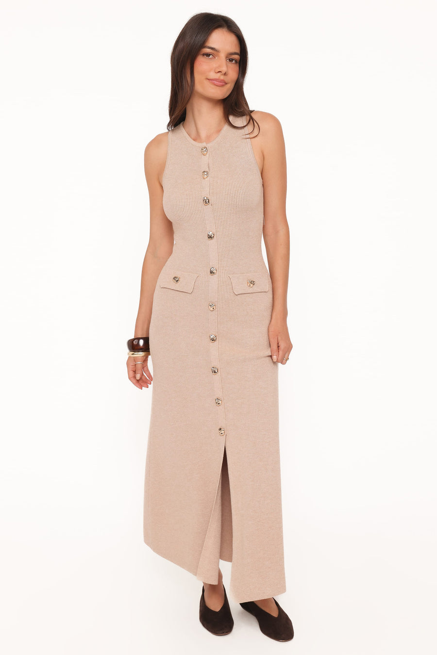 Aspen Button Up Knit Dress - Oatmeal