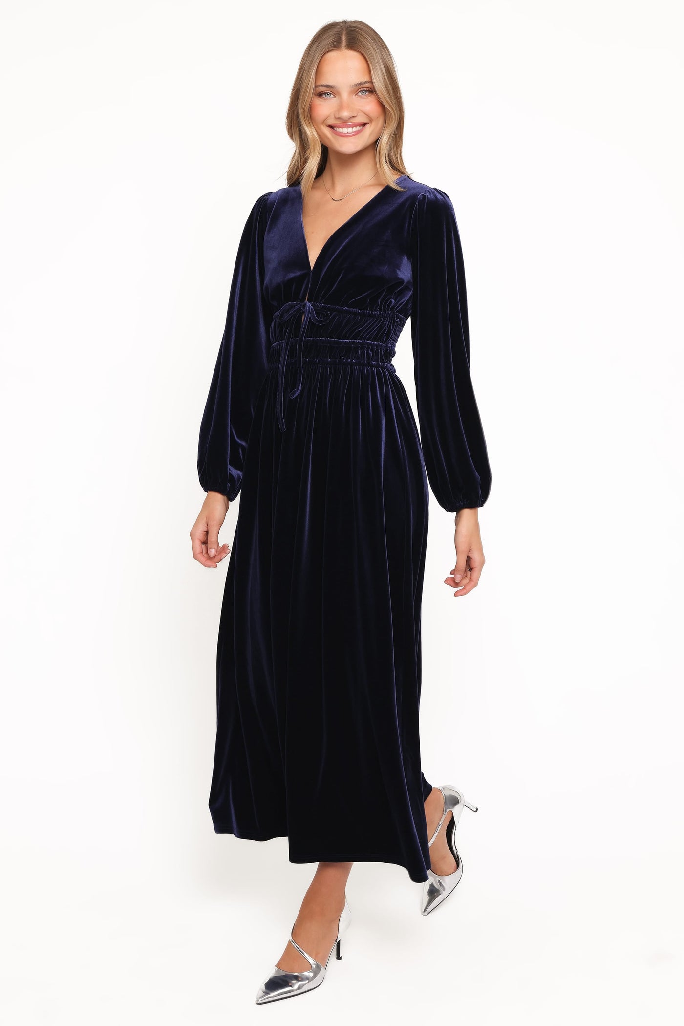 Cece Velvet Long Sleeve Maxi Dress - Midnight Blue