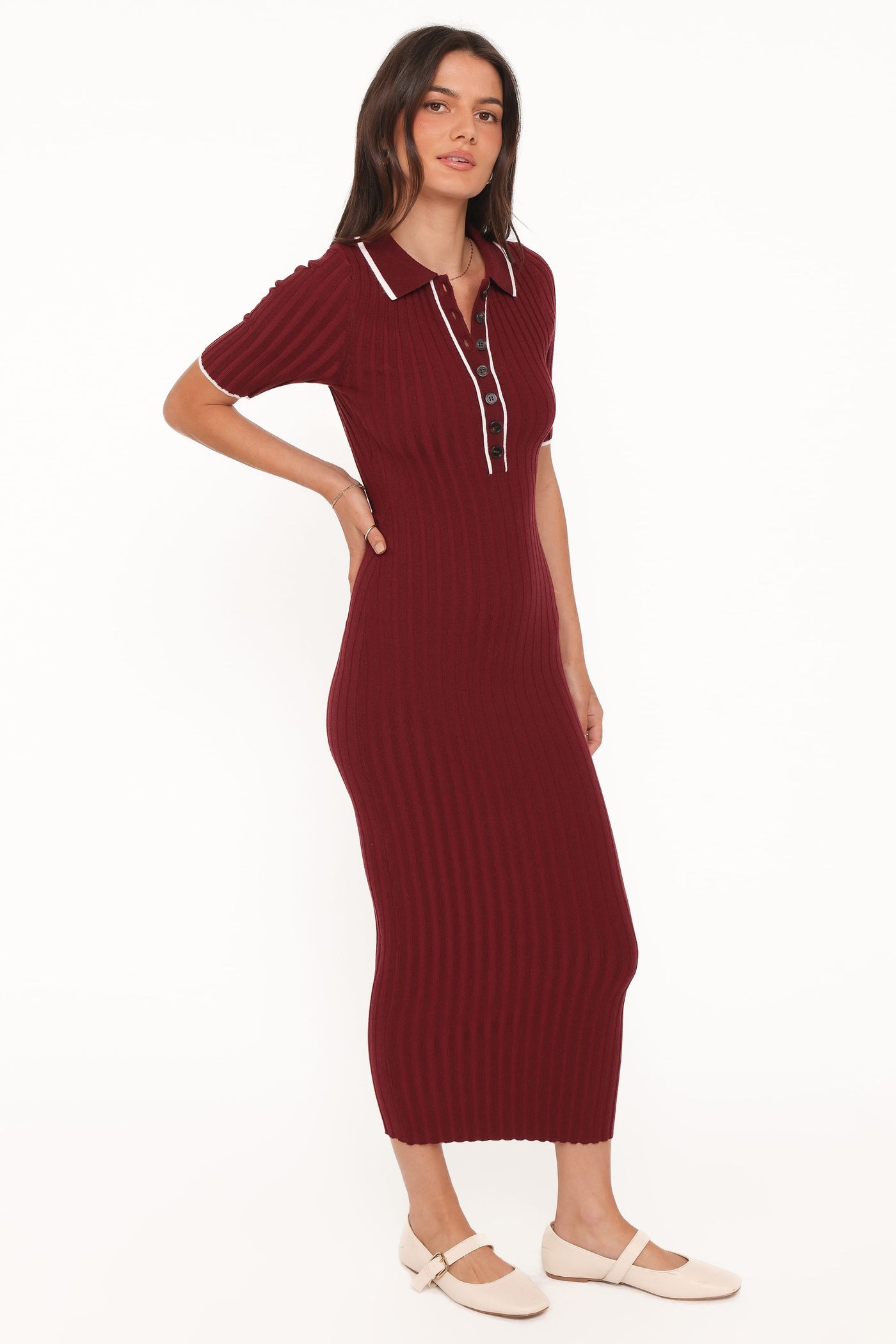 Conner Short Sleeve Knit Dress - Burgundy