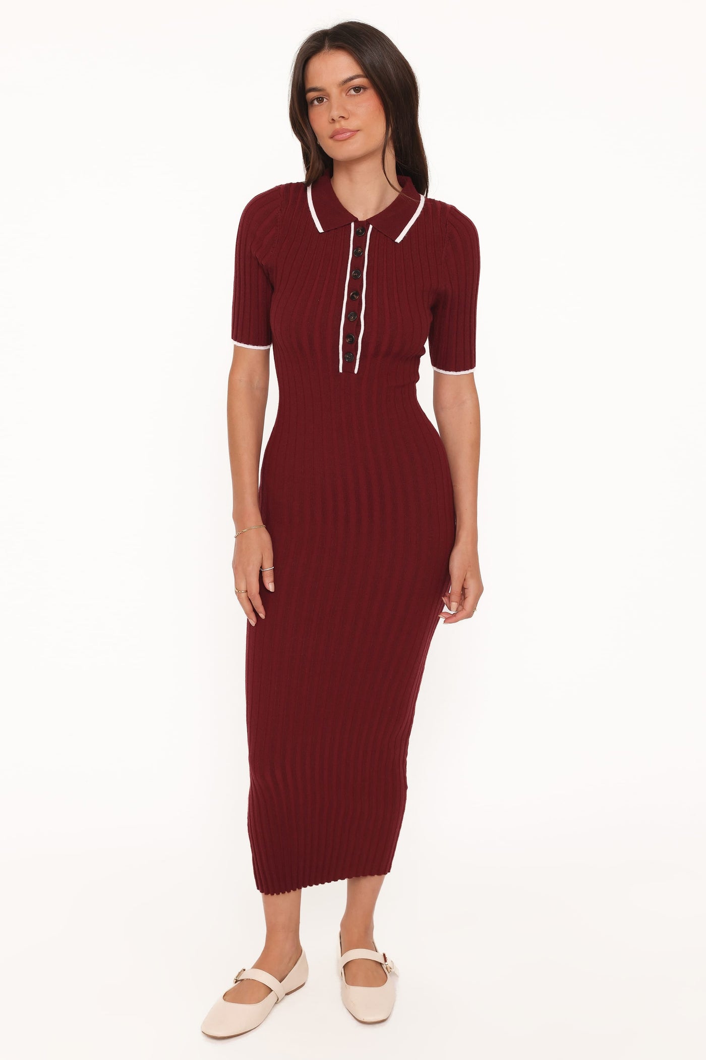 Conner Short Sleeve Knit Dress - Burgundy