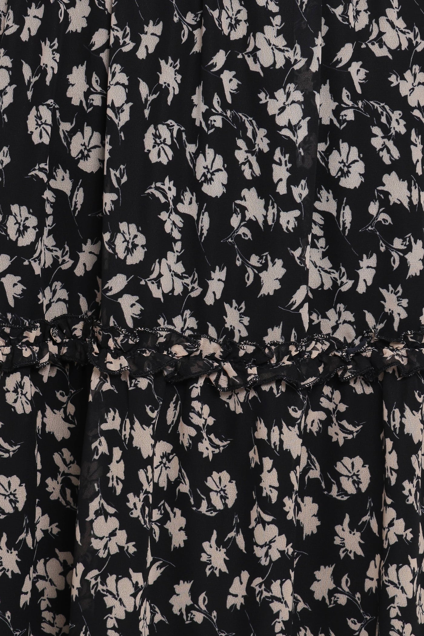 Edwina Shirred Frill Long Sleeve Midi Dress - Black Ditsy Floral
