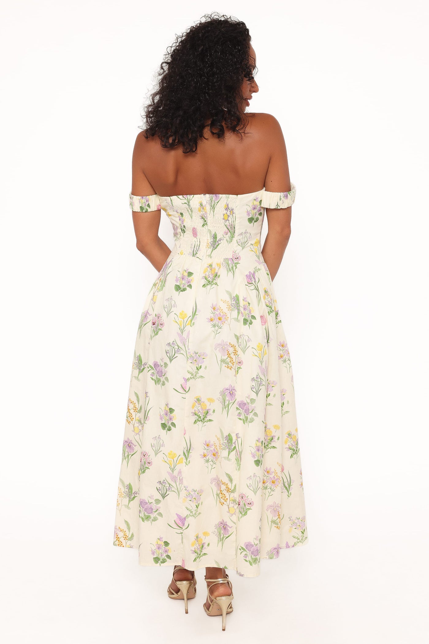 Larni Off Shoulder Midi Dress - Lavender Multi