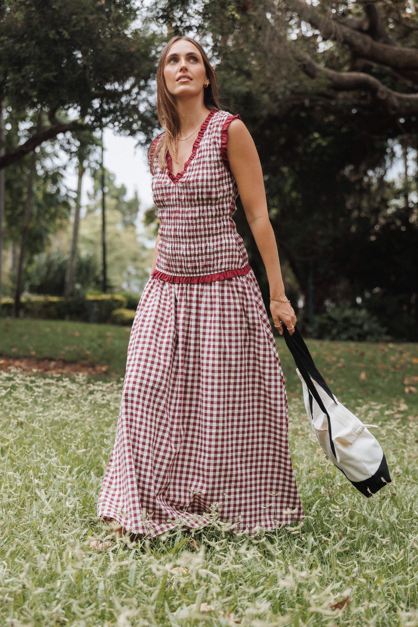 Leabrook Maxi Dress - Burgundy Gingham