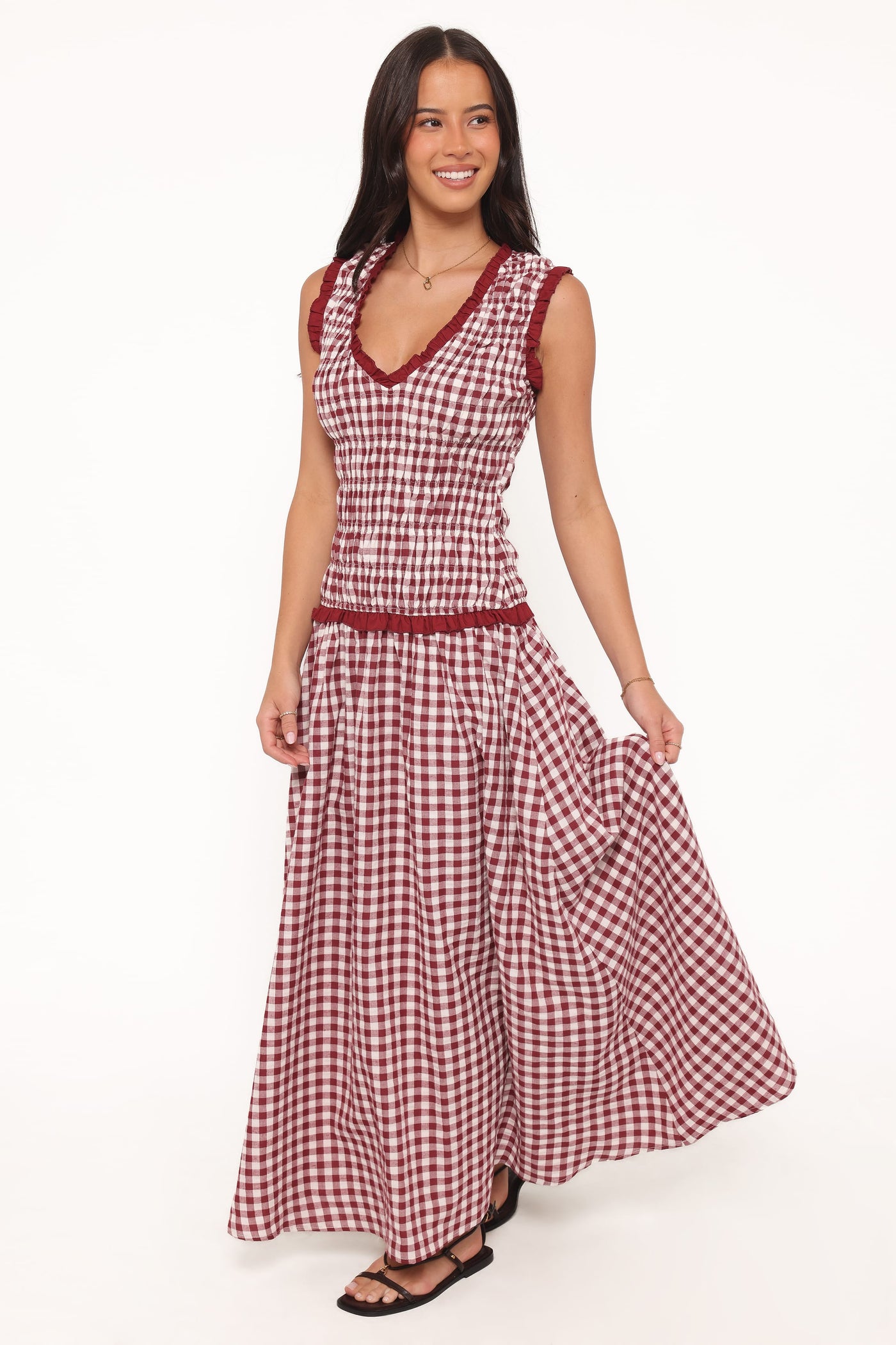 Leabrook Maxi Dress - Burgundy Gingham