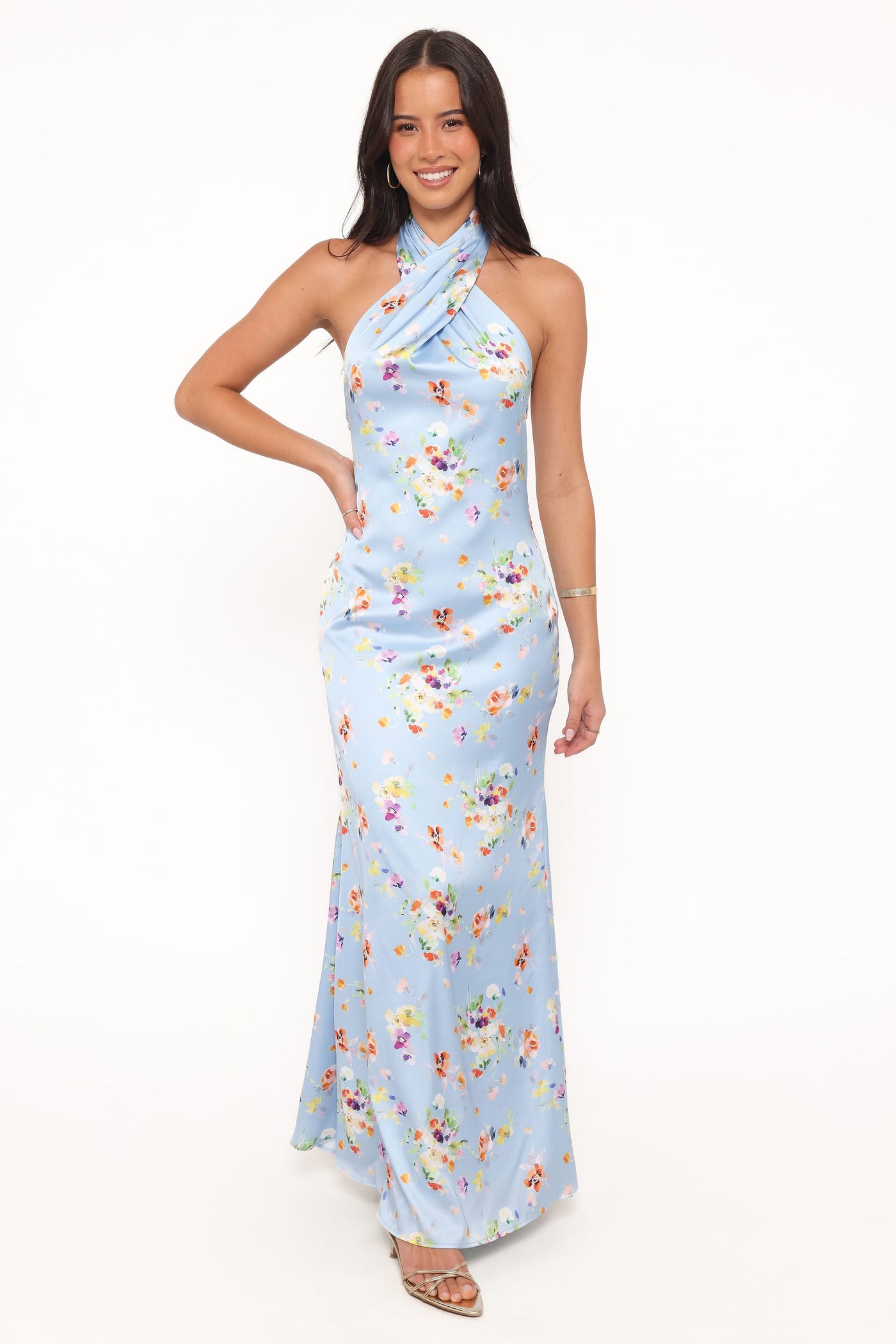 Mila Halterneck Maxi Dress - Cornflower Blue Floral