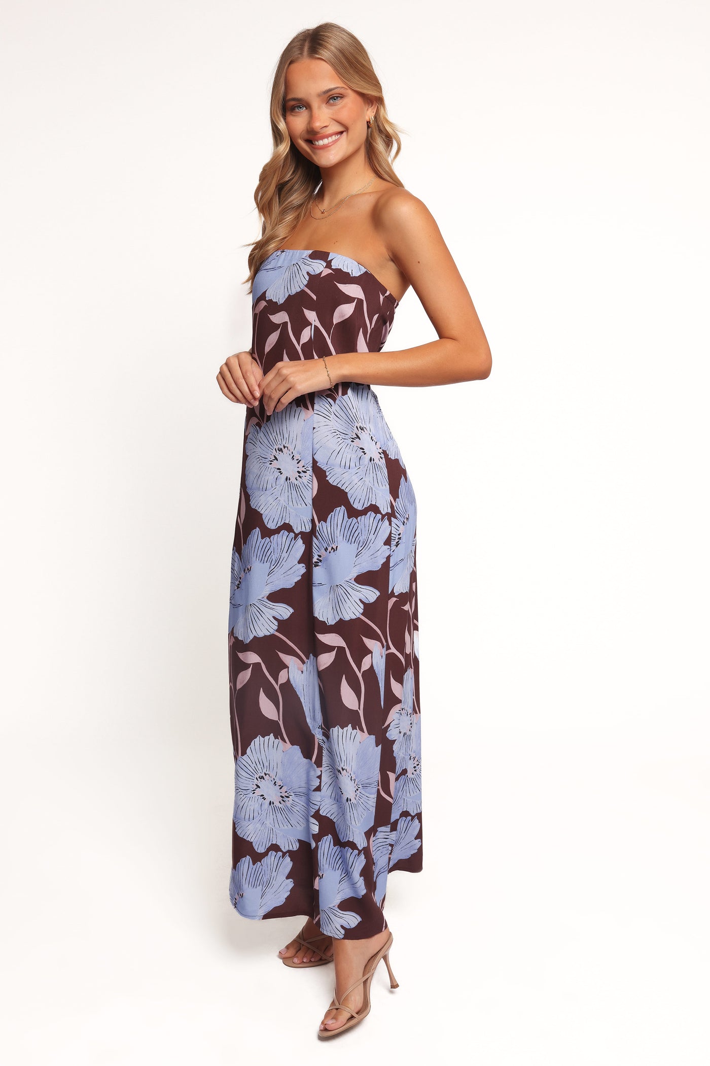 Ottavia Strapless Maxi Dress - Blue Poppies